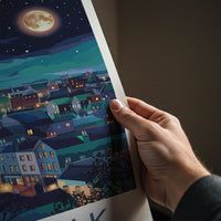 Dundalk Poster - Ireland Travel Art - Moonlit Town Spire Home Decor