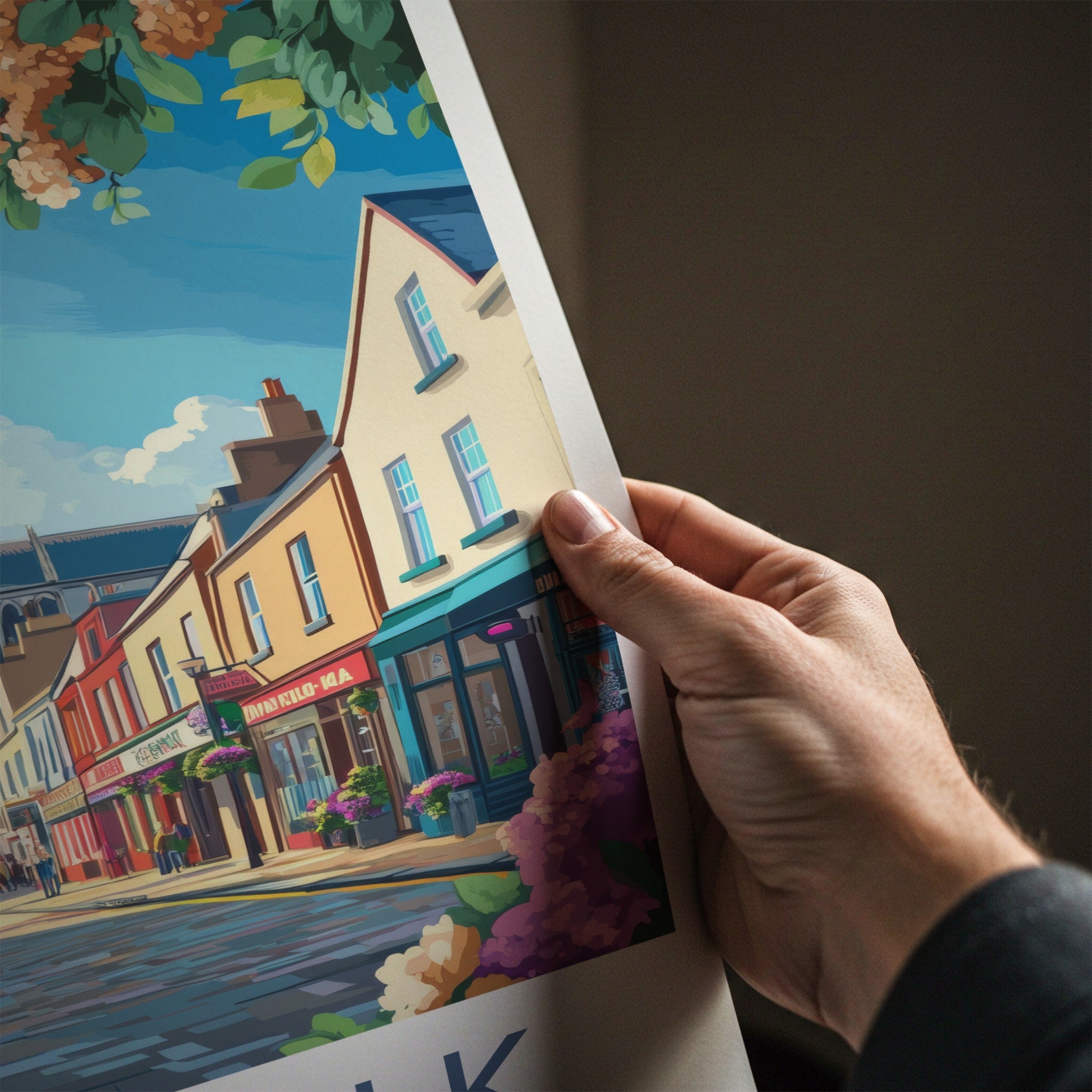 Dundalk Poster - Ireland Travel Art - Sunny Street Church Home Decor