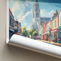 Dundalk Poster - Ireland Travel Art - Sunny Street Church Home Decor