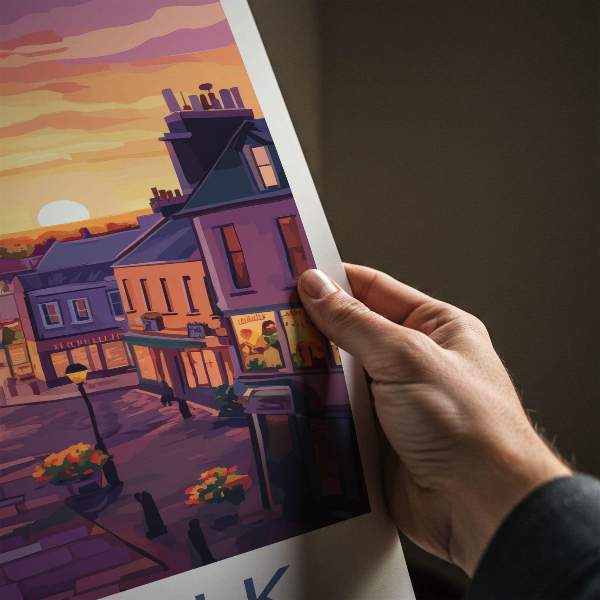 Dundalk Poster - Ireland Travel Art - Vibrant Street Sunset Wall Decor