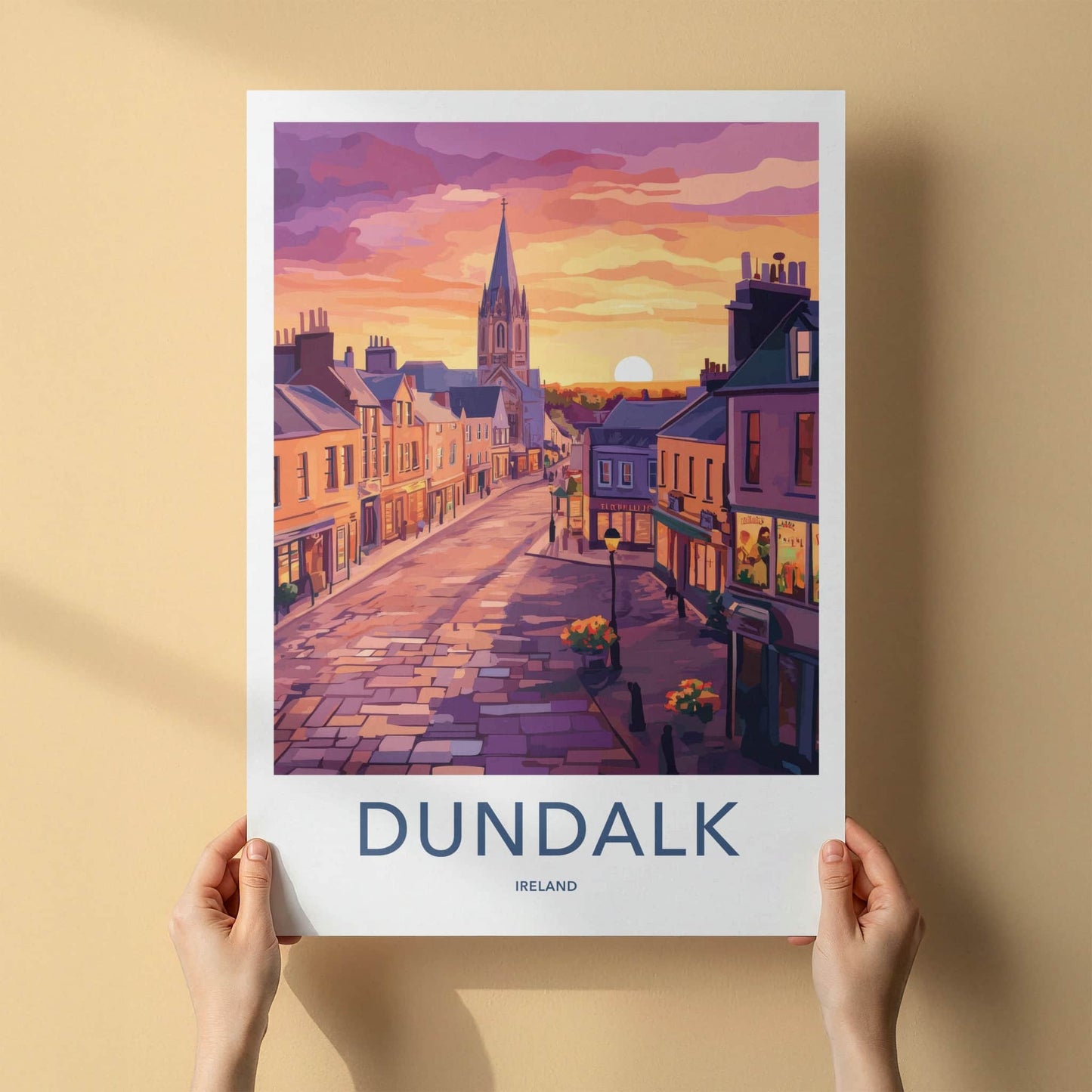 Dundalk Poster - Ireland Travel Art - Vibrant Street Sunset Wall Decor