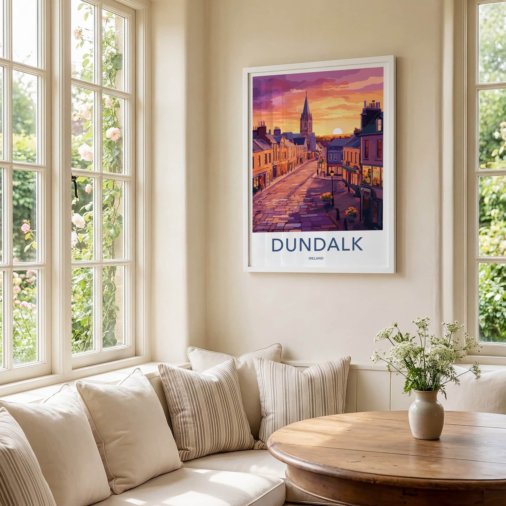Dundalk Poster - Ireland Travel Art - Vibrant Street Sunset Wall Decor