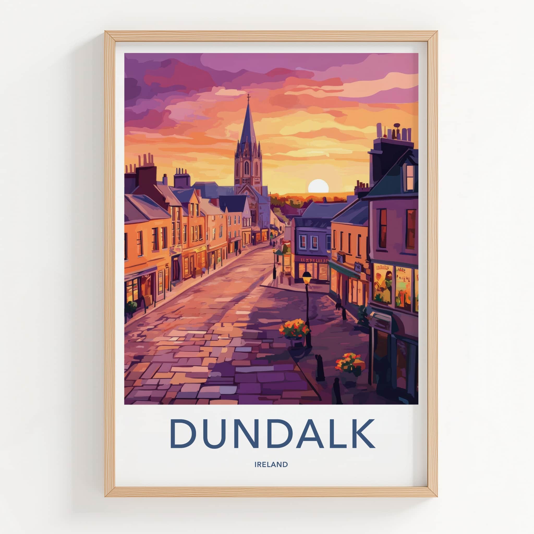 Dundalk Poster - Ireland Travel Art - Vibrant Street Sunset Wall Decor