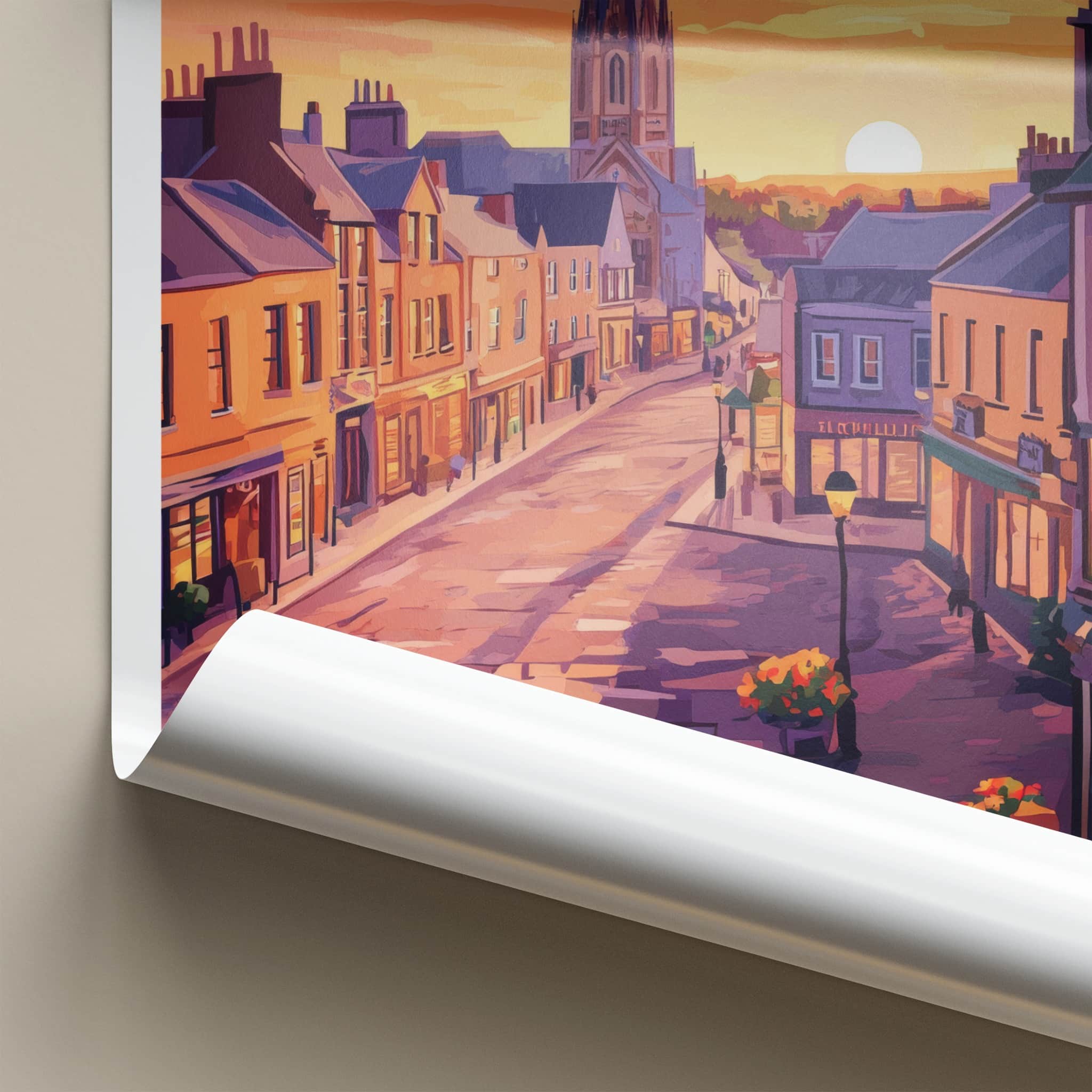 Dundalk Poster - Ireland Travel Art - Vibrant Street Sunset Wall Decor