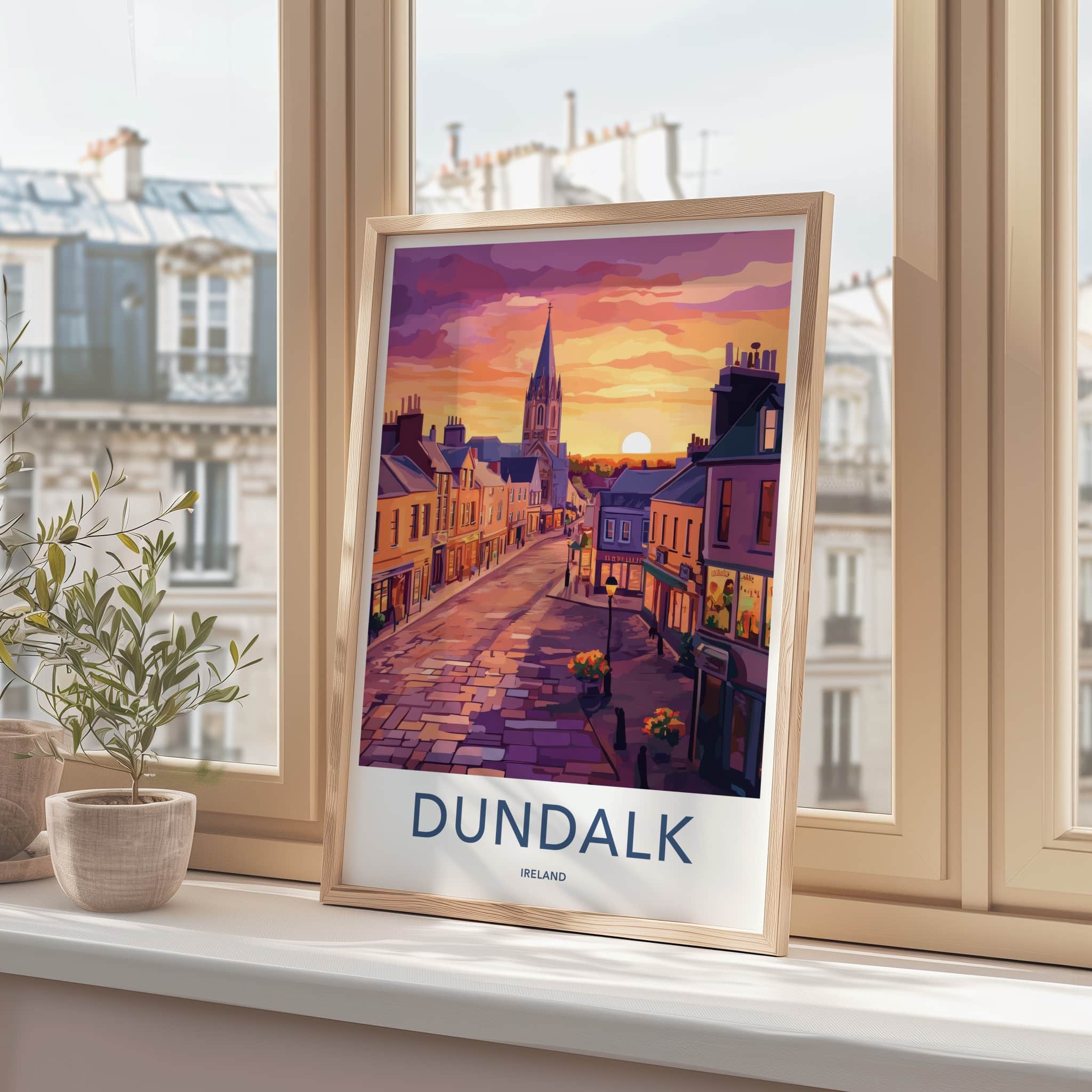 Dundalk Poster - Ireland Travel Art - Vibrant Street Sunset Wall Decor