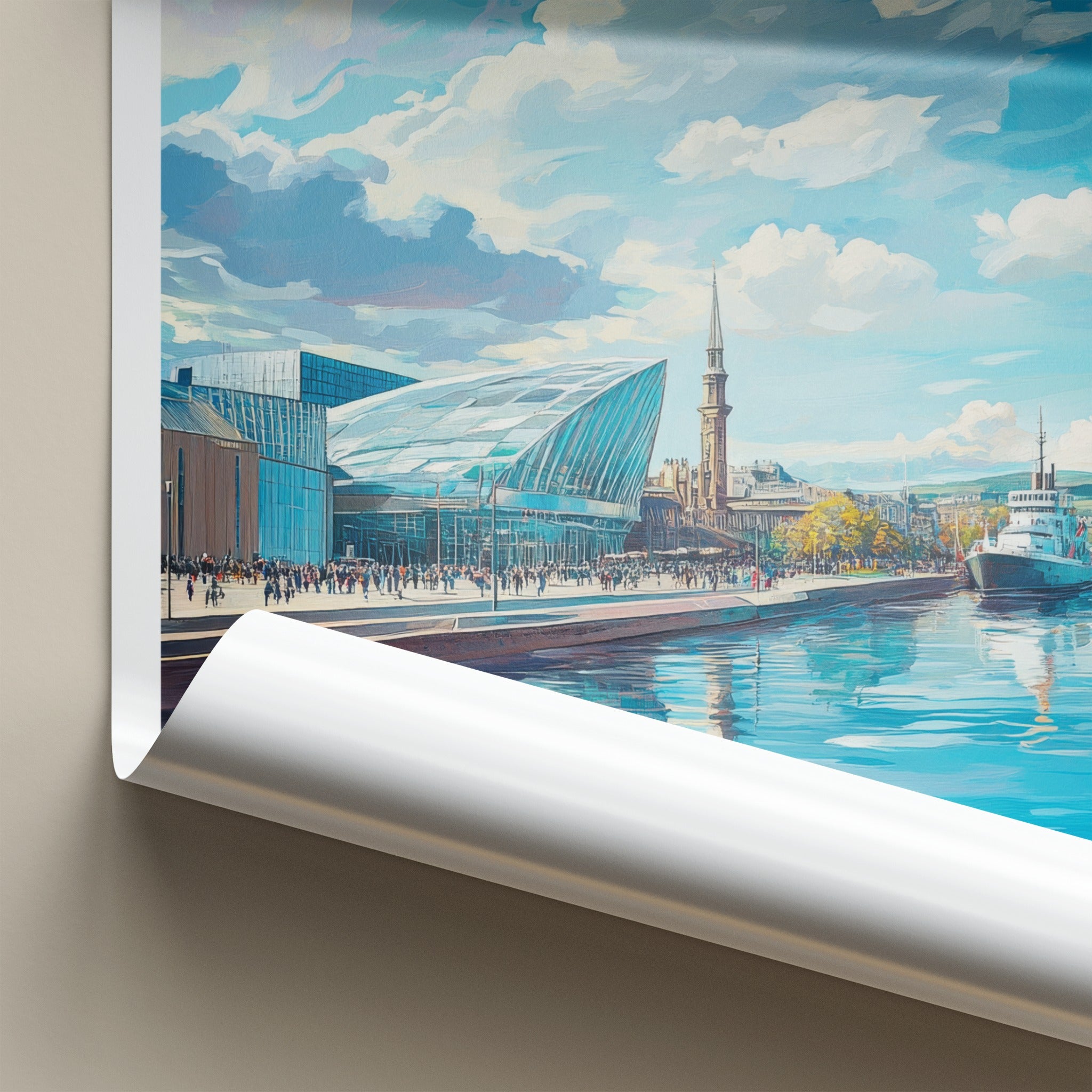 Dundee Poster - Scotland Art Print - Harbor Cityscape View Wall Decor