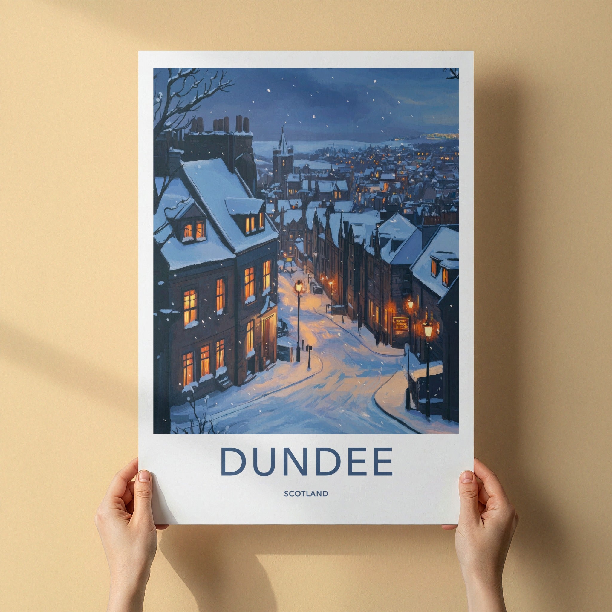 Dundee Poster - Scotland Framed Print - Snowy City Lights Framed Decor