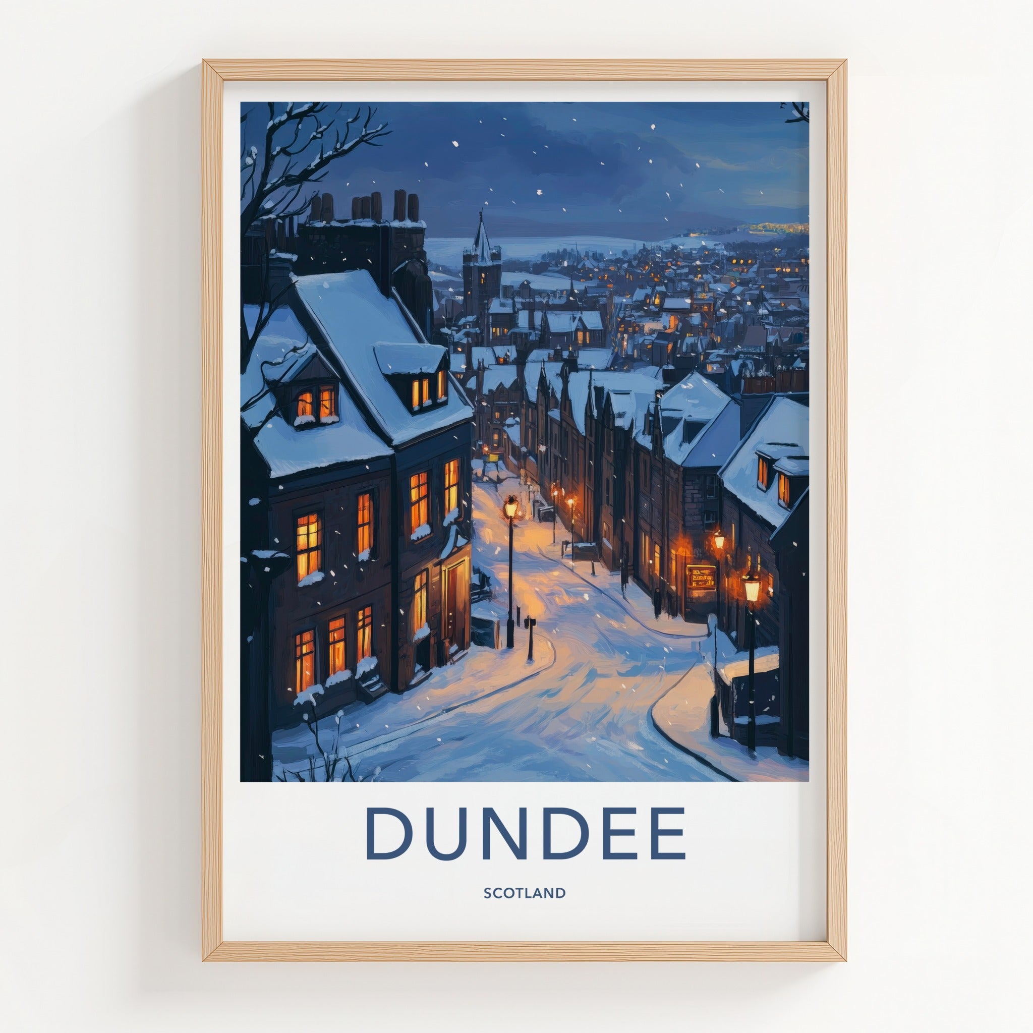 Dundee Poster - Scotland Framed Print - Snowy City Lights Framed Decor