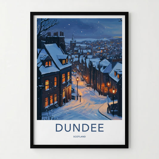 Dundee Poster - Scotland Framed Print - Snowy City Lights Framed Decor