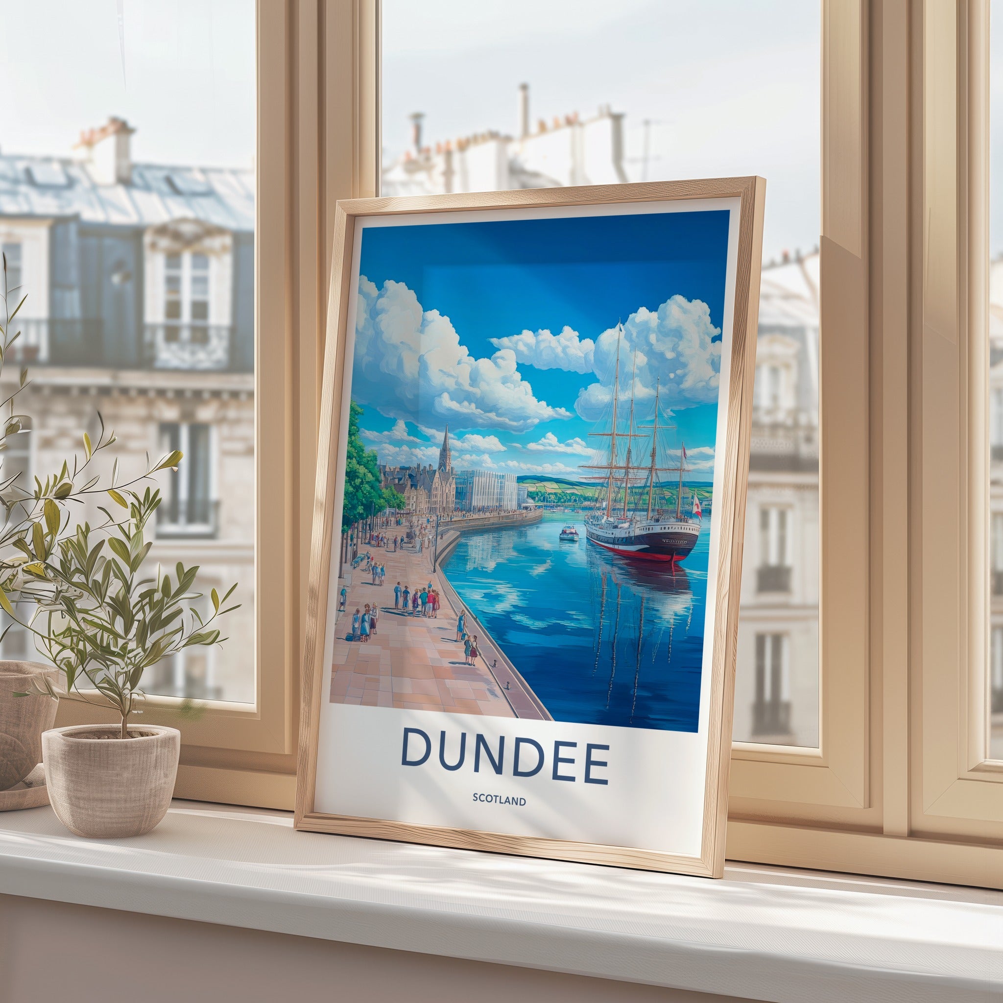 Dundee Poster - Scotland Travel Art - Historic Ship Harbor Home Decor