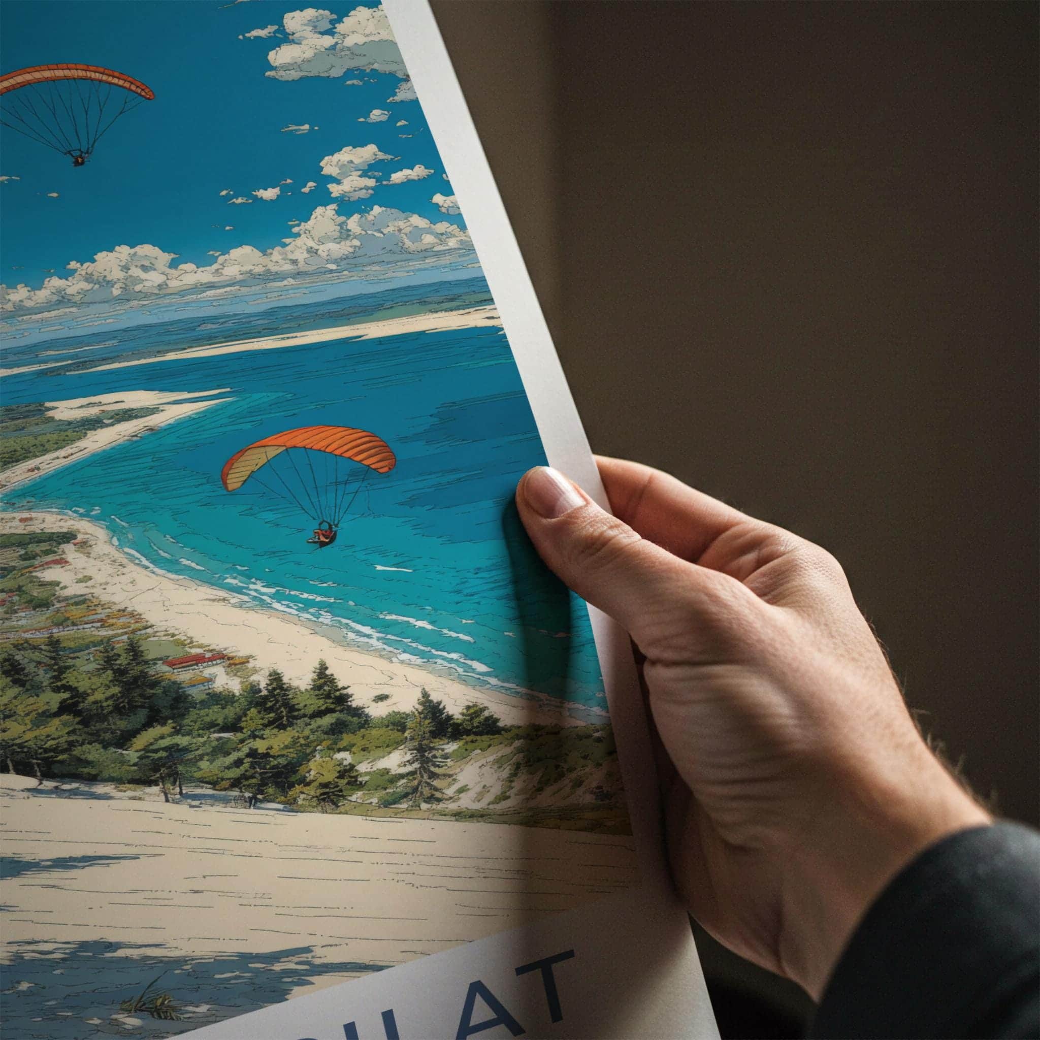 Dune du Pilat Poster - France Scenic Art - Paraglide coastal vista Home Decor