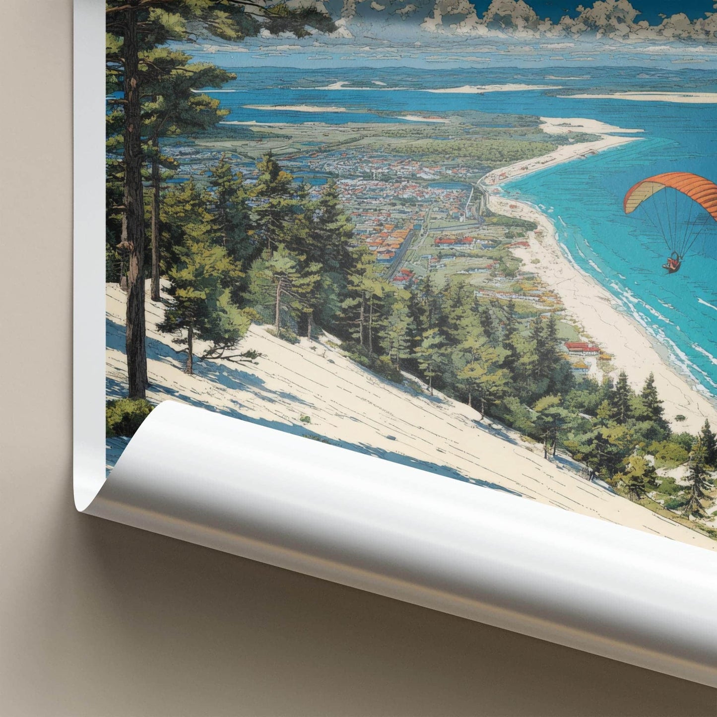 Dune du Pilat Poster - France Scenic Art - Paraglide coastal vista Home Decor