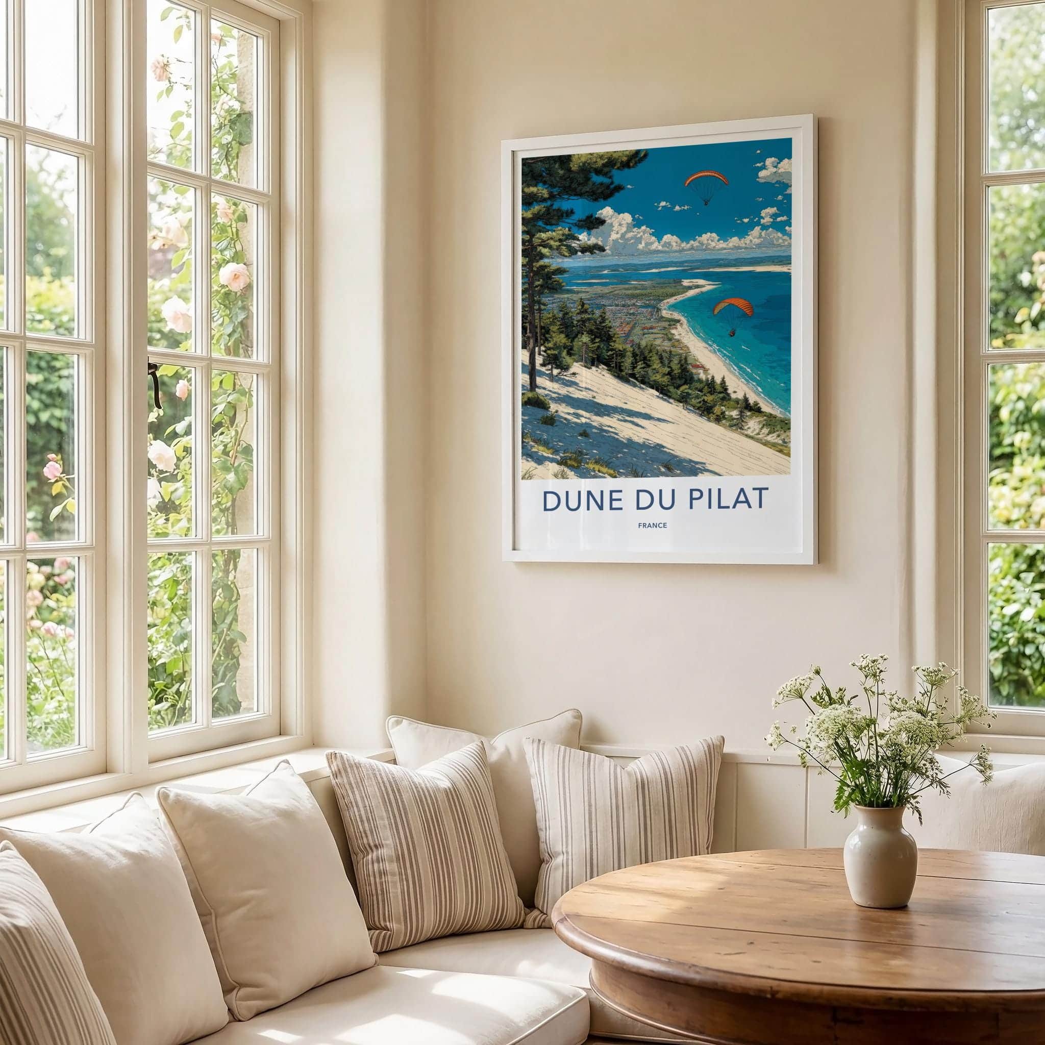 Dune du Pilat Poster - France Scenic Art - Paraglide coastal vista Home Decor