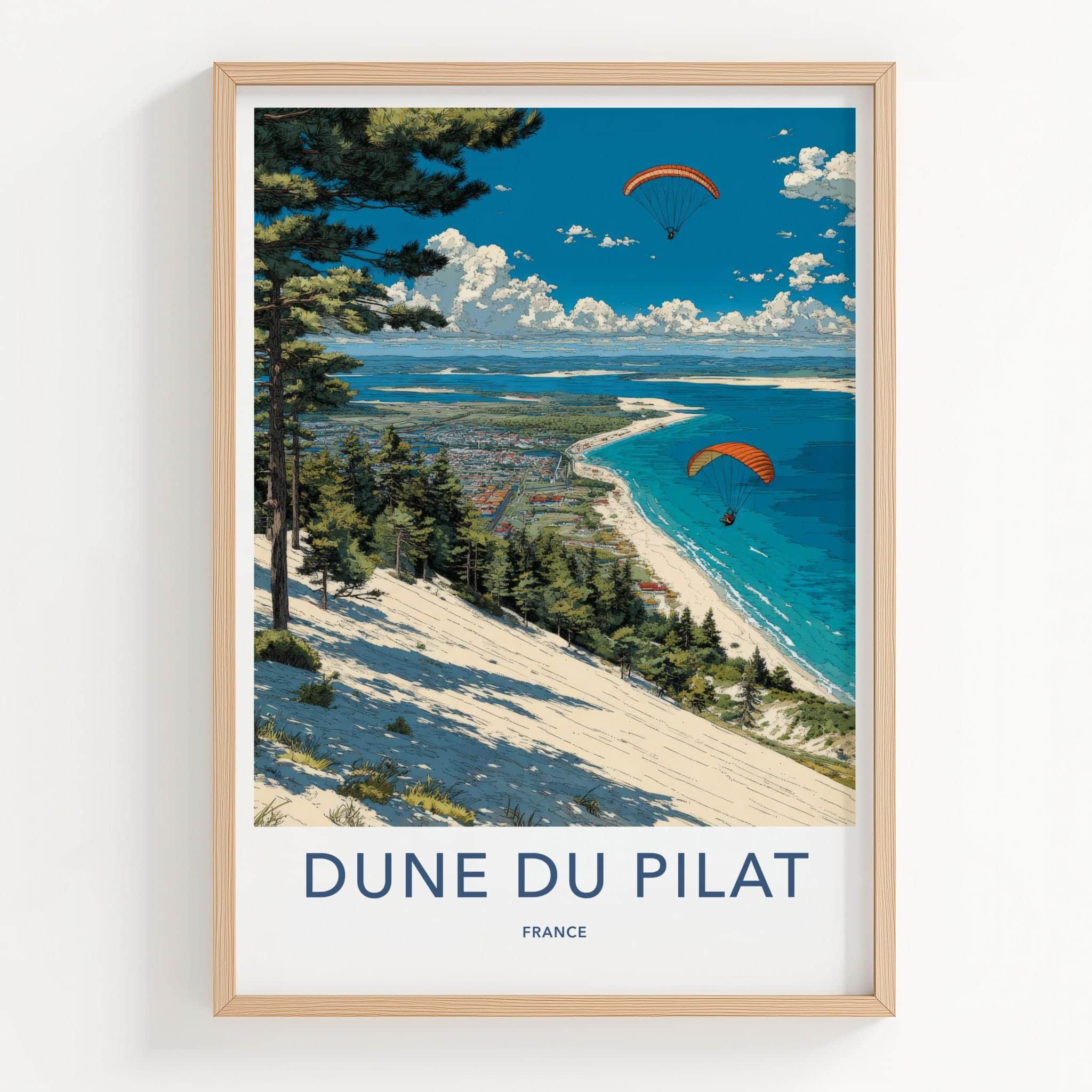 Dune du Pilat Poster - France Scenic Art - Paraglide coastal vista Home Decor