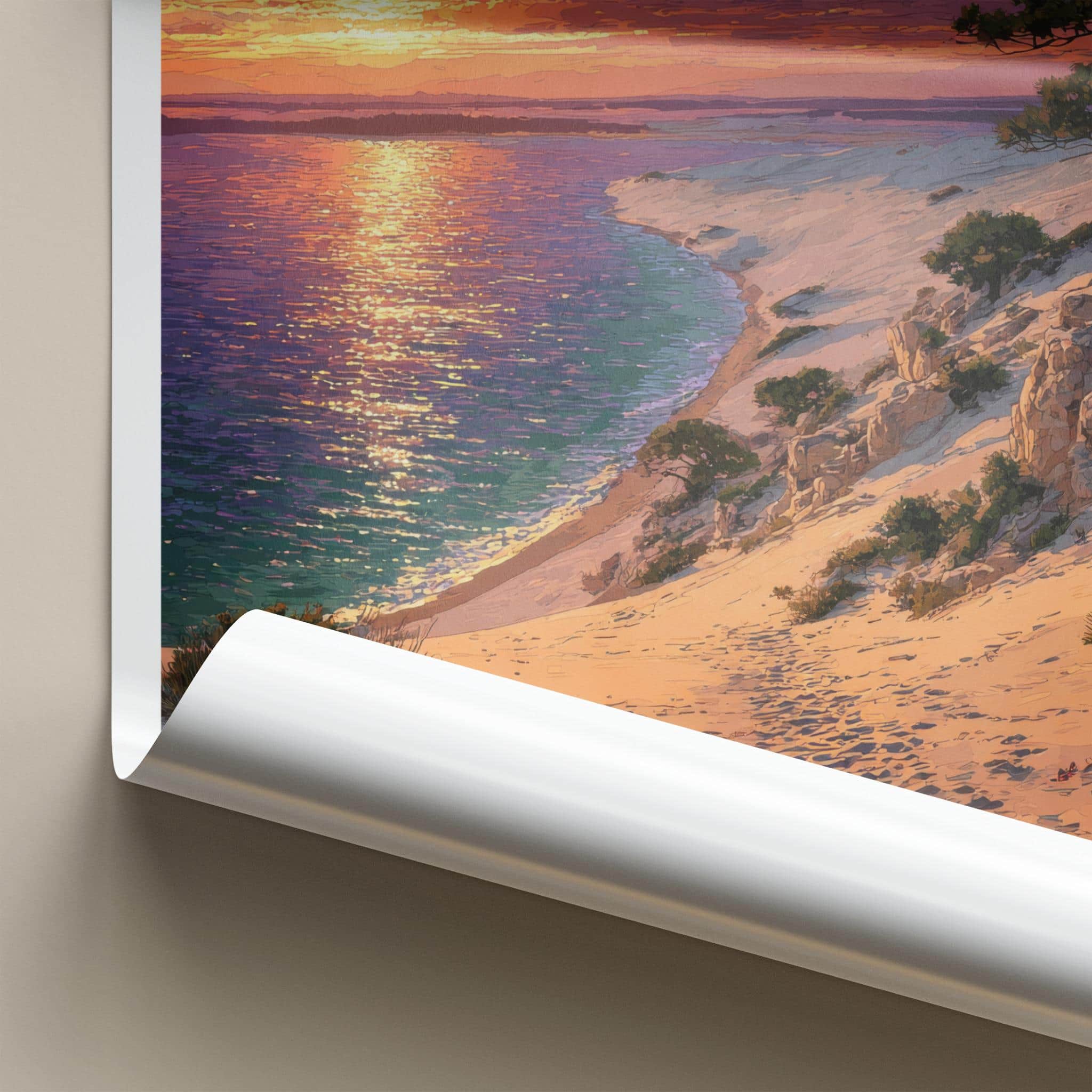 Dune Du Pilat Poster - France Travel Art - Golden Ocean Sunset Home Decor