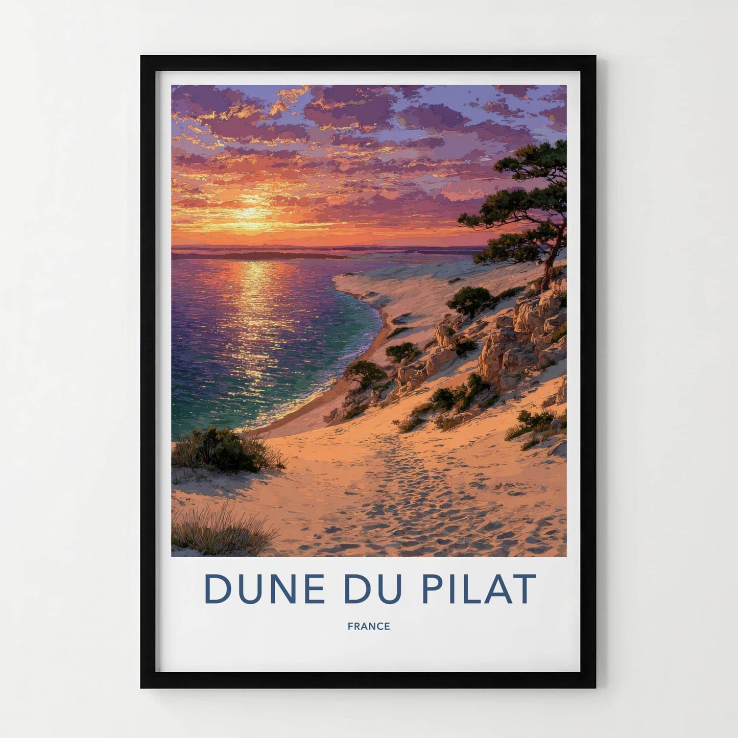 Dune Du Pilat Poster - France Travel Art - Golden Ocean Sunset Home Decor