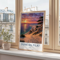 Dune Du Pilat Poster - France Travel Art - Golden Ocean Sunset Home Decor