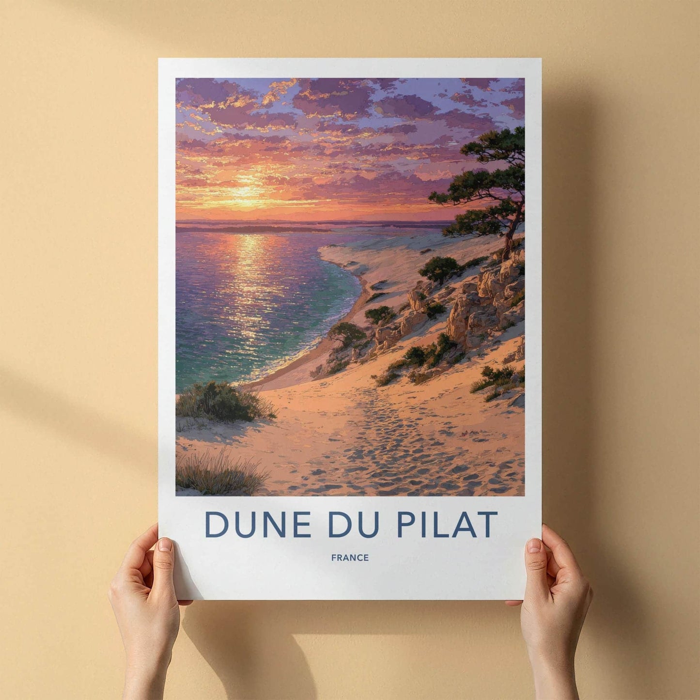 Dune Du Pilat Poster - France Travel Art - Golden Ocean Sunset Home Decor