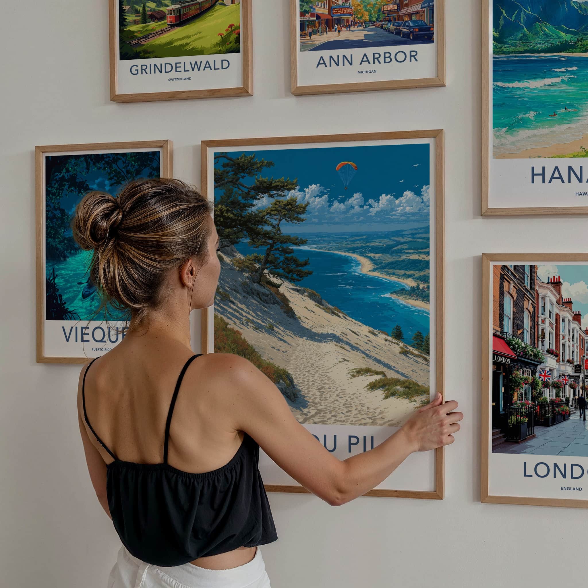 Dune du Pilat Poster - France Travel Art - Paraglider Ocean Beach Home Decor