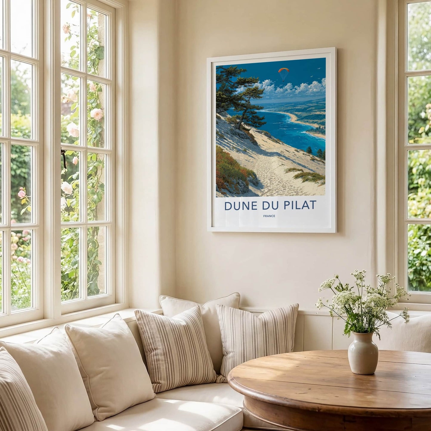 Dune du Pilat Poster - France Travel Art - Paraglider Ocean Beach Home Decor