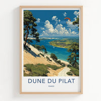 Dune du Pilat Poster - France Travel Art - Paraglider Over Water Wall Decor