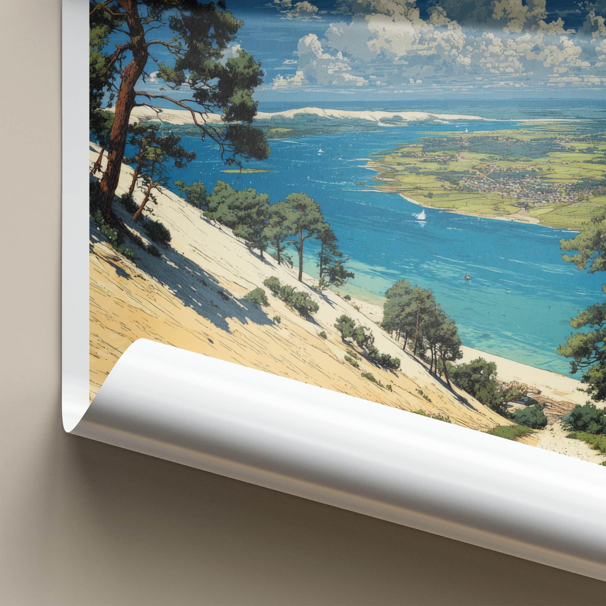 Dune du Pilat Poster - France Travel Art - Paraglider Over Water Wall Decor