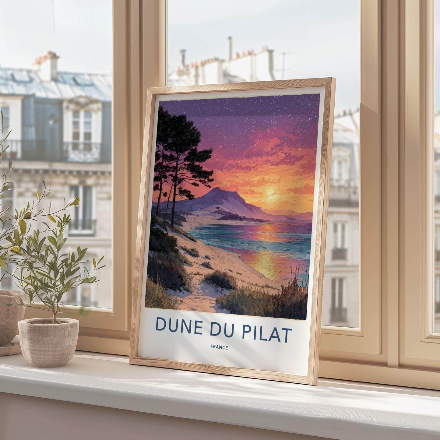 Dune du Pilat Poster - France Travel Art - starry sunset beach Home Decor