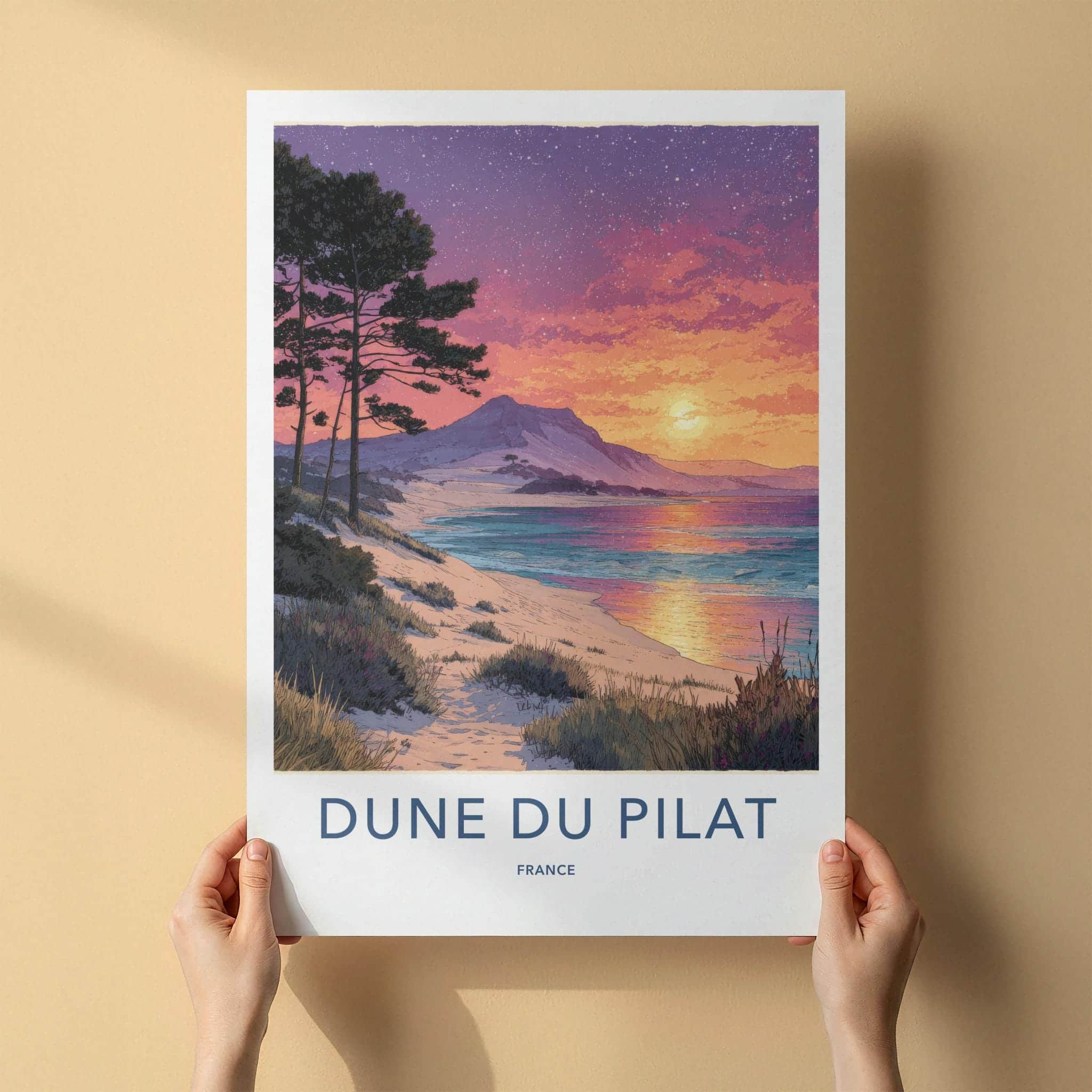 Dune du Pilat Poster - France Travel Art - starry sunset beach Home Decor