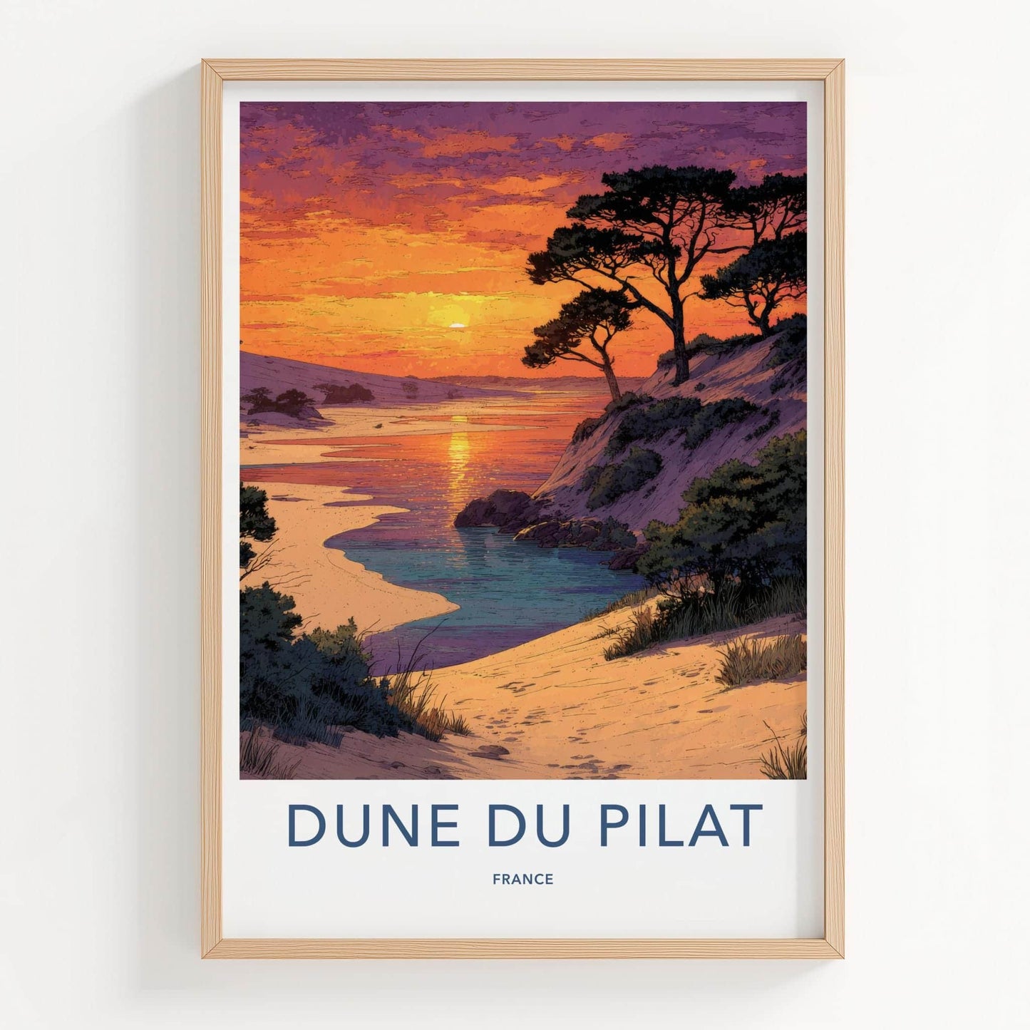 Dune du Pilat Poster - France Travel Art - Sunset Beach Pines Home Decor