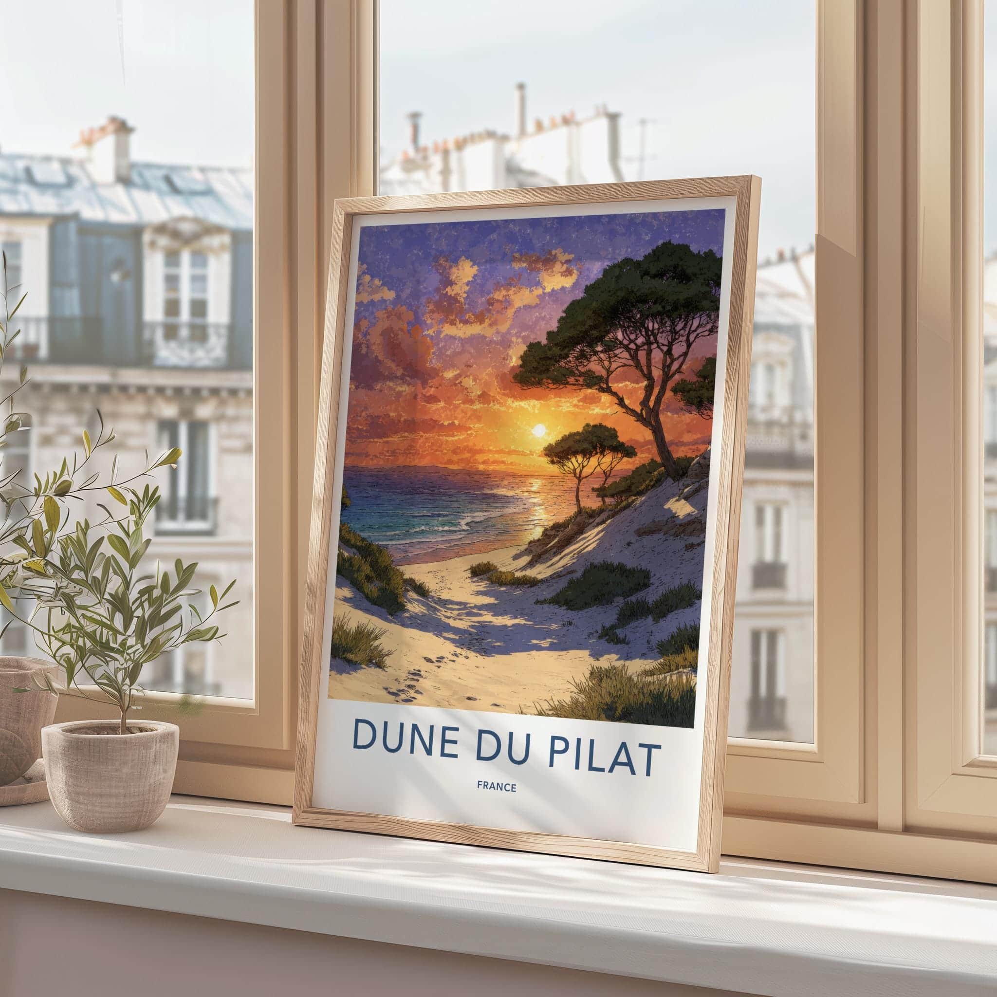 Dune Du Pilat Poster - France Travel Art - Vibrant Sunset Beach Wall Decor