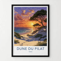 Dune Du Pilat Poster - France Travel Art - Vibrant Sunset Beach Wall Decor
