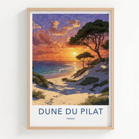 Dune Du Pilat Poster - France Travel Art - Vibrant Sunset Beach Wall Decor