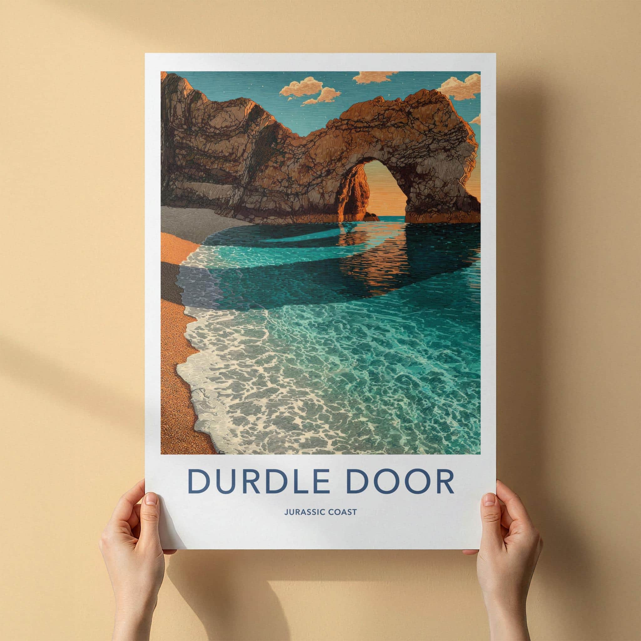 Durdle Door Poster - United Kingdom Travel Art - Coastal Arch Sunset Home Decor
