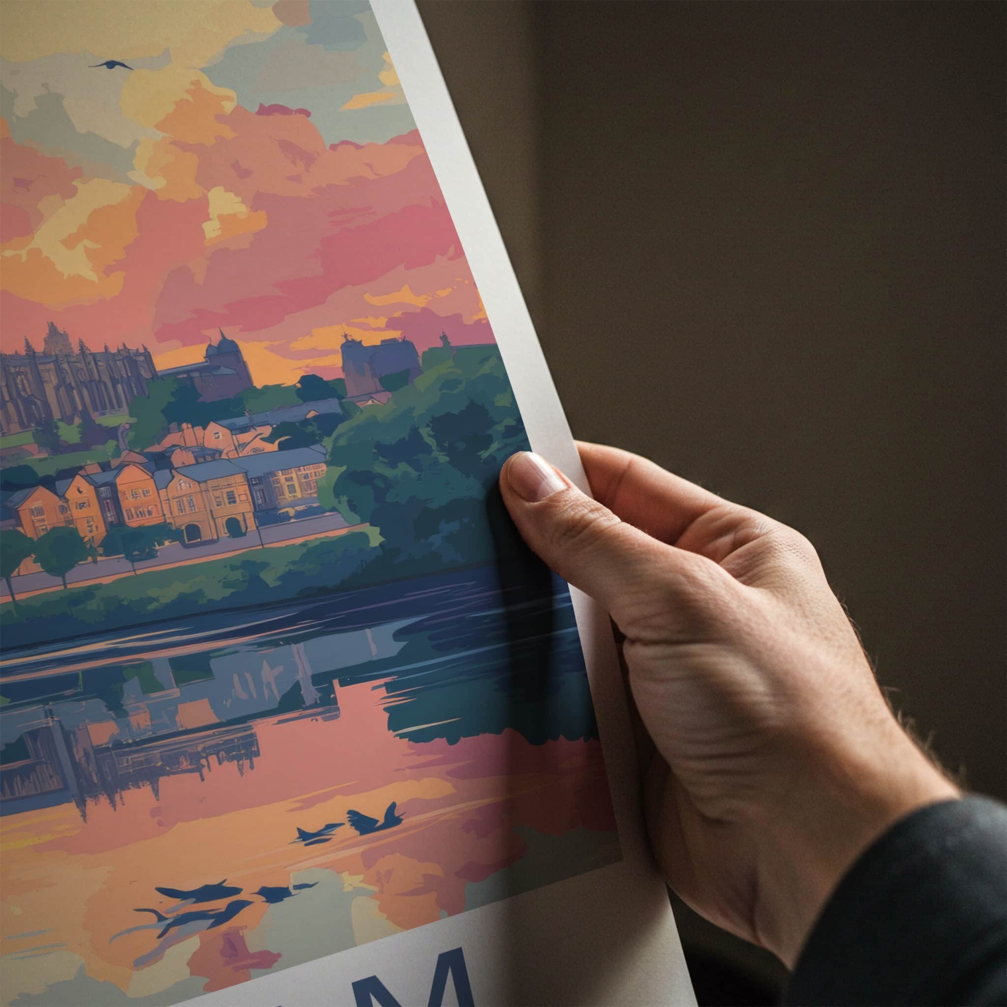 Durham Poster - England Travel Art - Cathedral River Sunset Home Decor