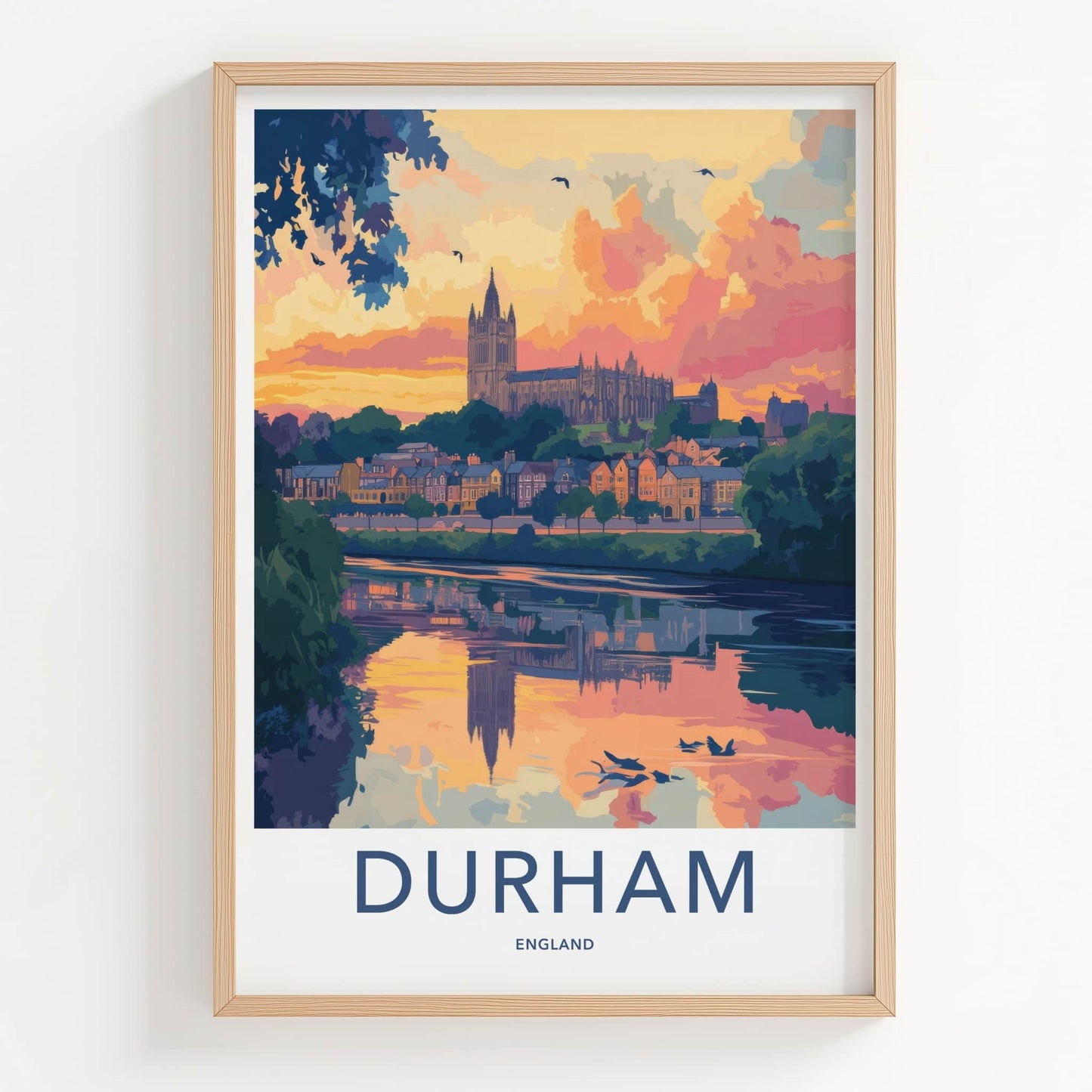 Durham Poster - England Travel Art - Cathedral River Sunset Home Decor