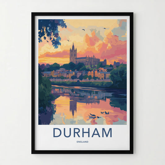 Durham Poster - England Travel Art - Cathedral River Sunset Home Decor