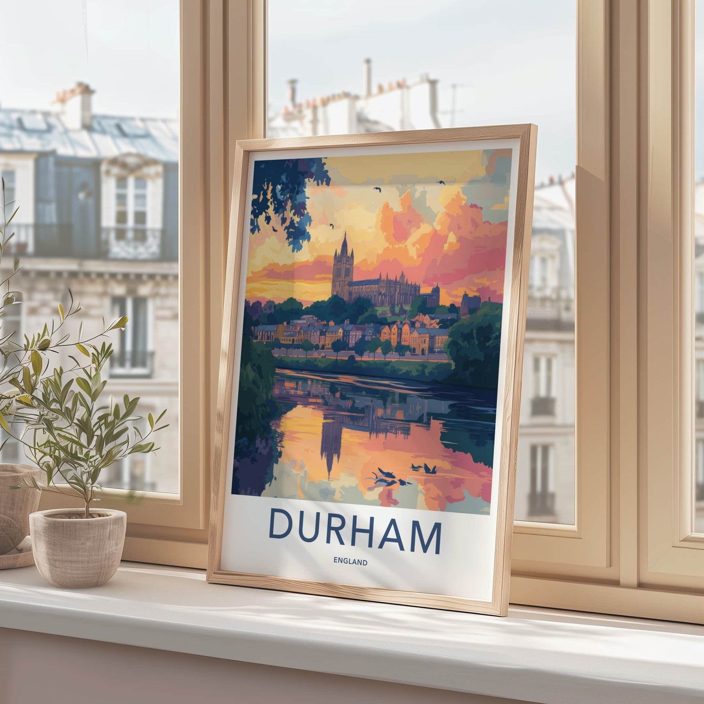 Durham Poster - England Travel Art - Cathedral River Sunset Home Decor