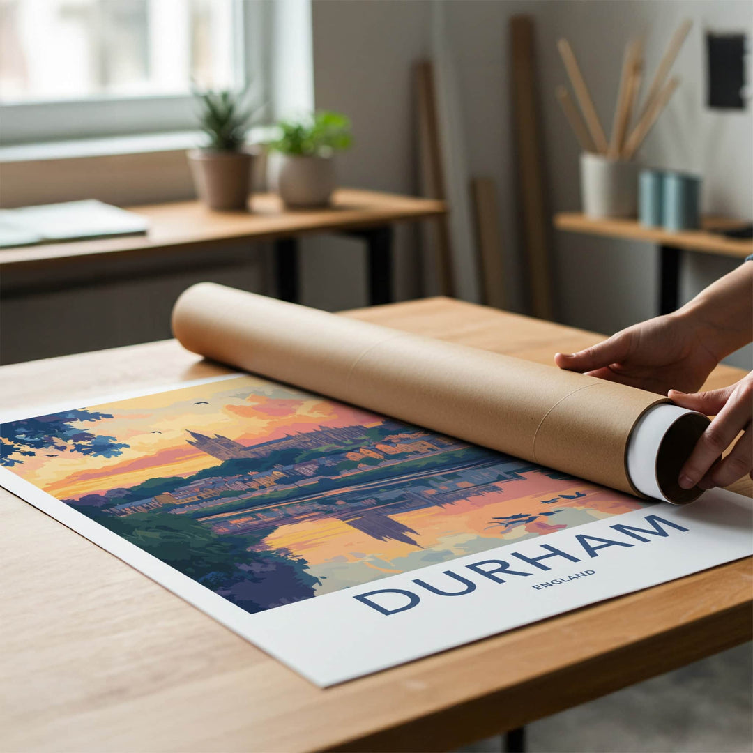 Durham Poster - England Travel Art - Cathedral River Sunset Home Decor