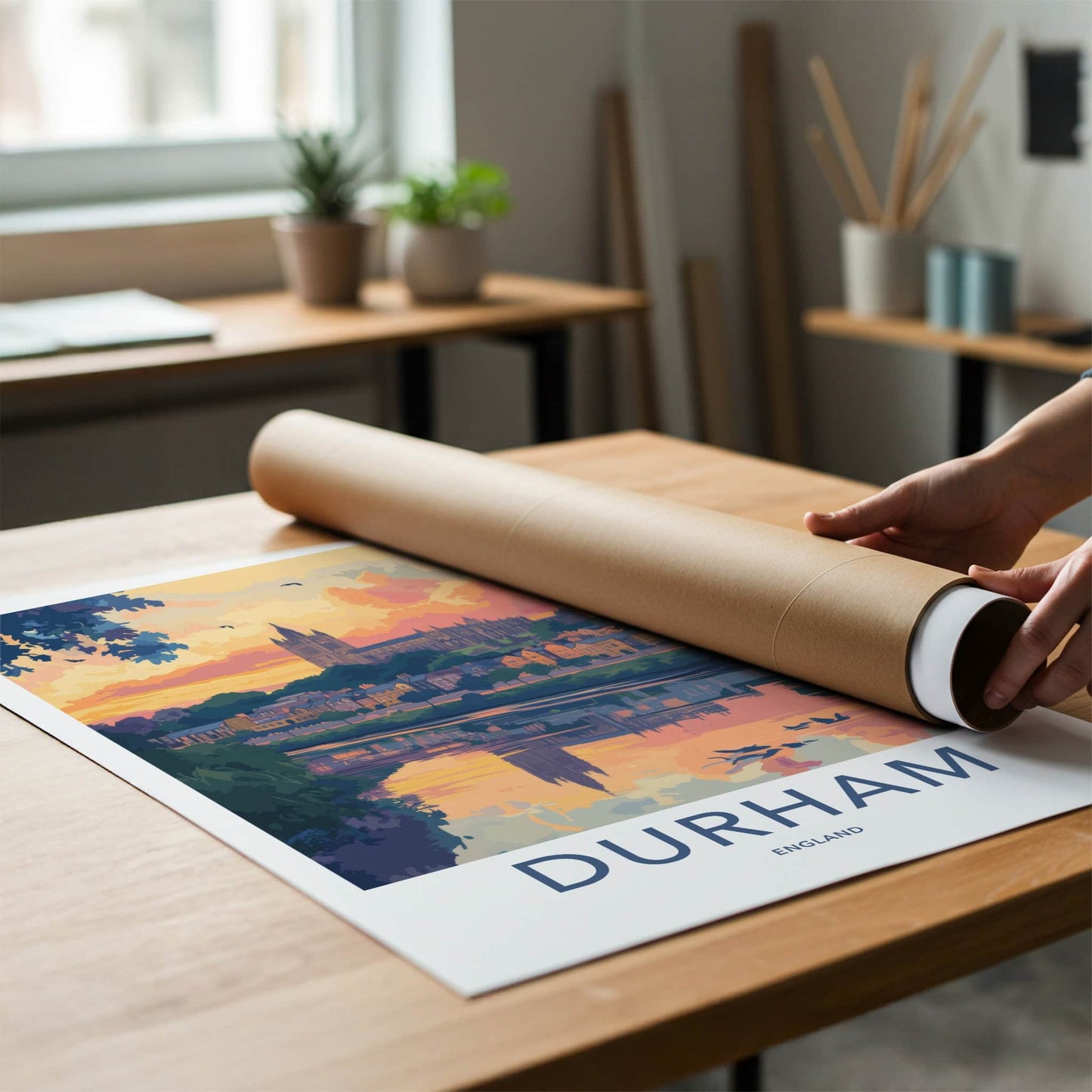 Durham Poster - England Travel Art - Cathedral River Sunset Home Decor