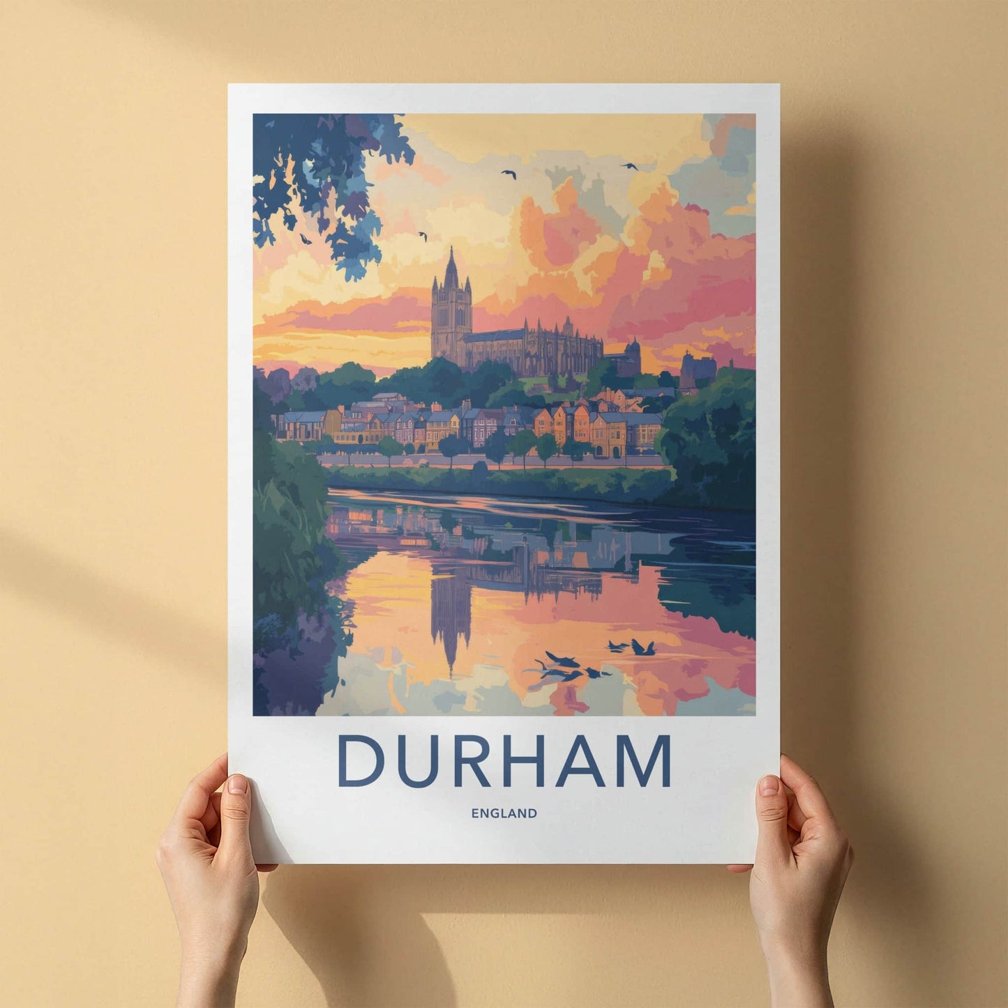 Durham Poster - England Travel Art - Cathedral River Sunset Home Decor