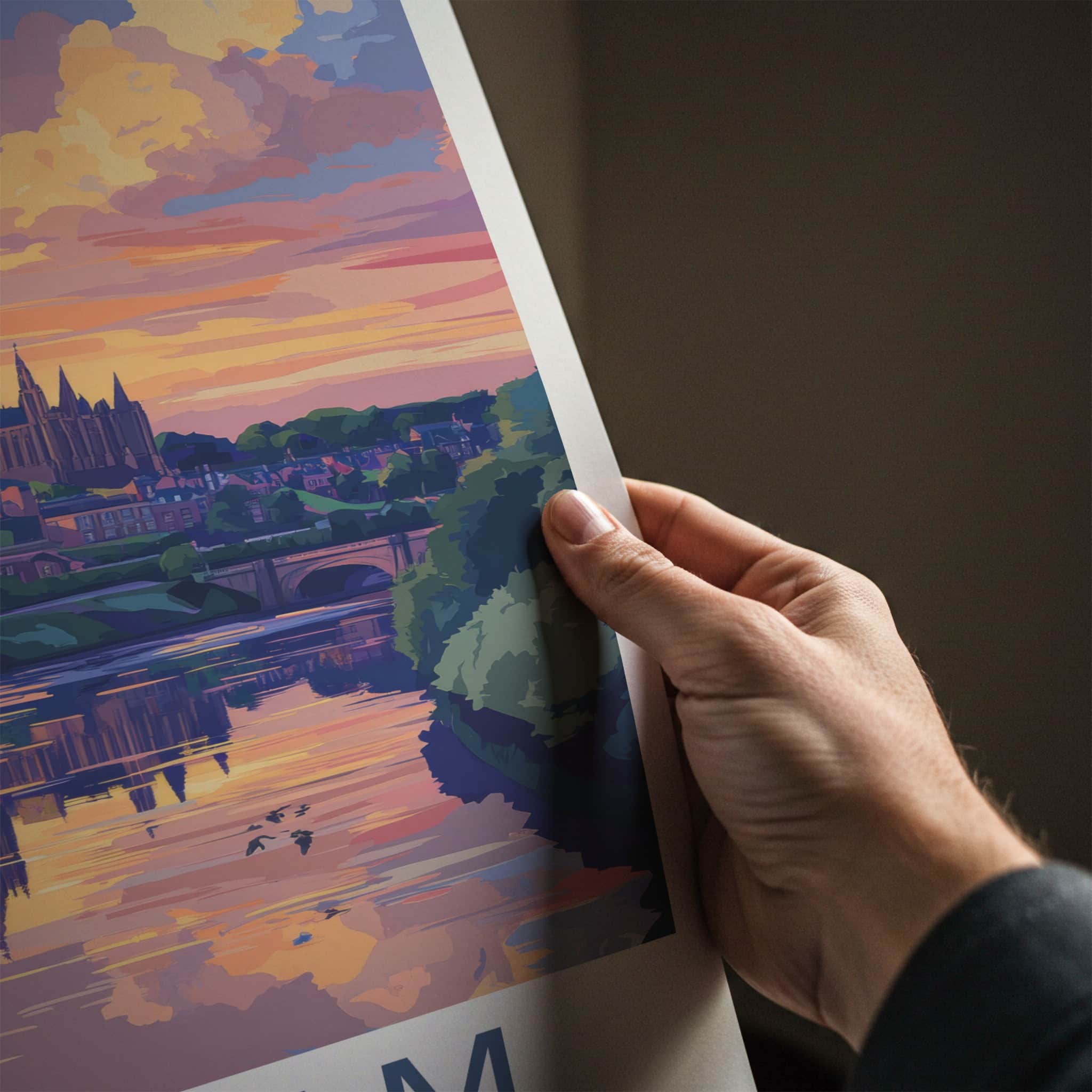 Durham Poster - England Travel Art - Cathedral River Sunset Home Decor