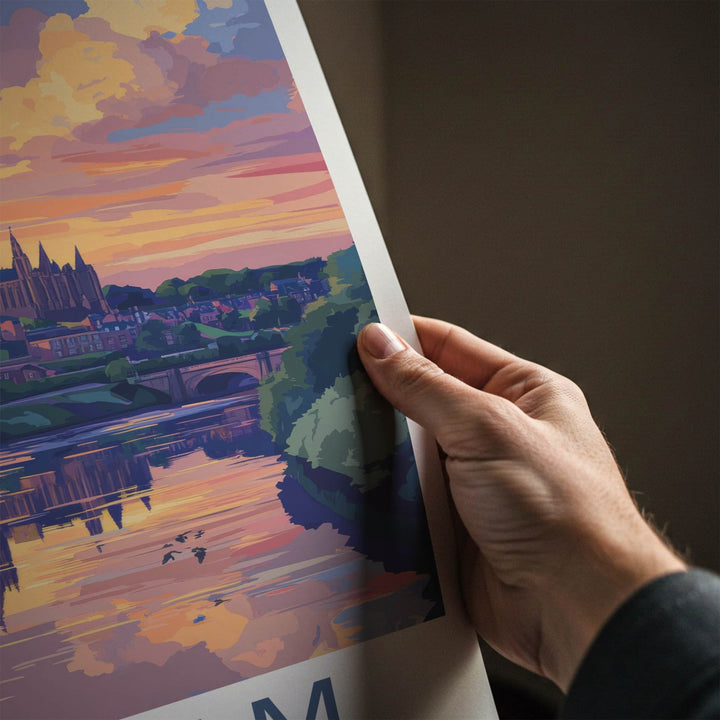 Durham Poster - England Travel Art - Cathedral River Sunset Home Decor