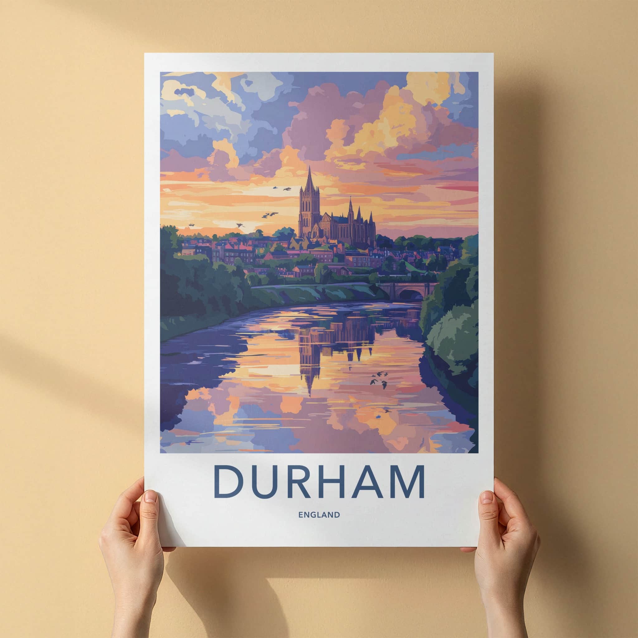 Durham Poster - England Travel Art - Cathedral River Sunset Home Decor