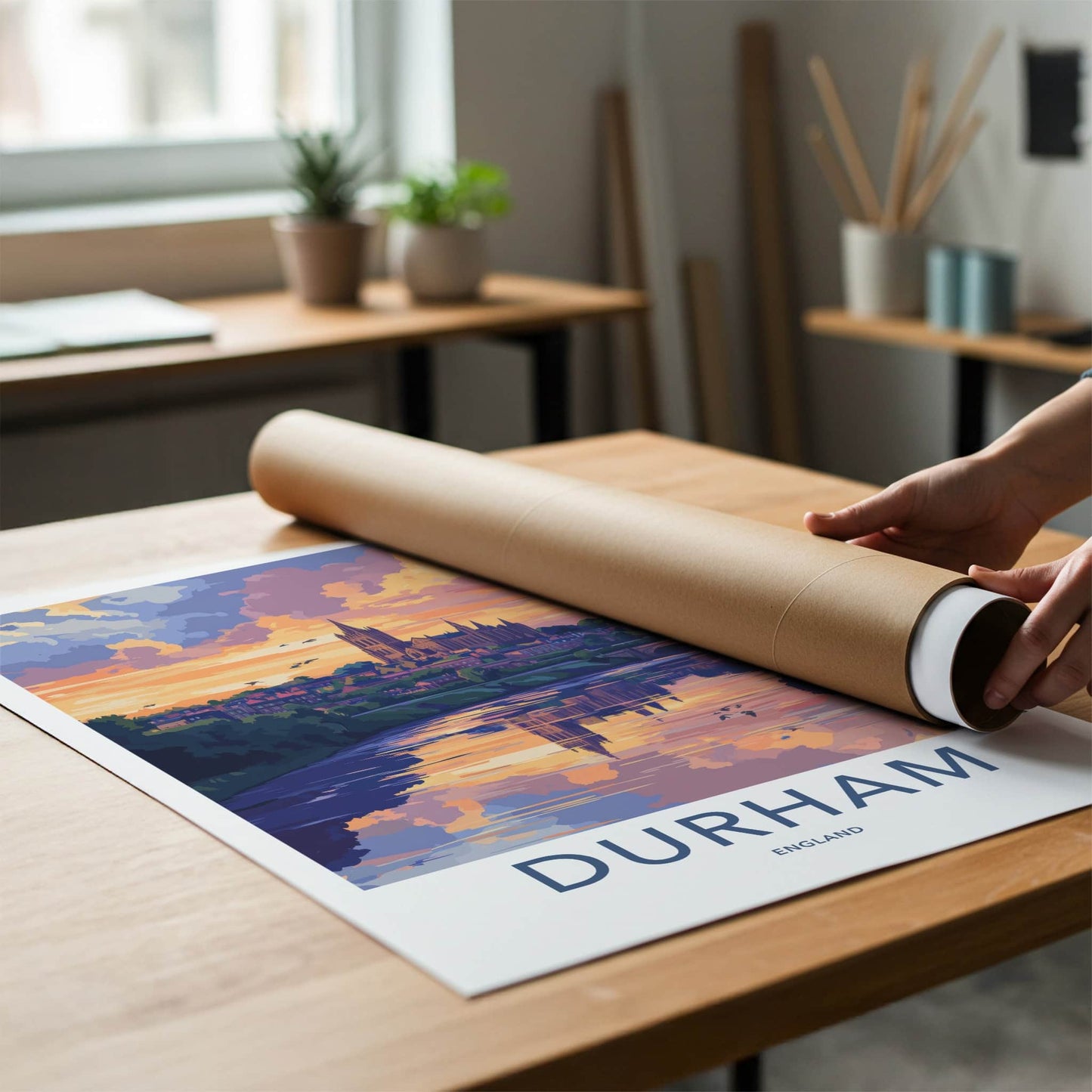 Durham Poster - England Travel Art - Cathedral River Sunset Home Decor