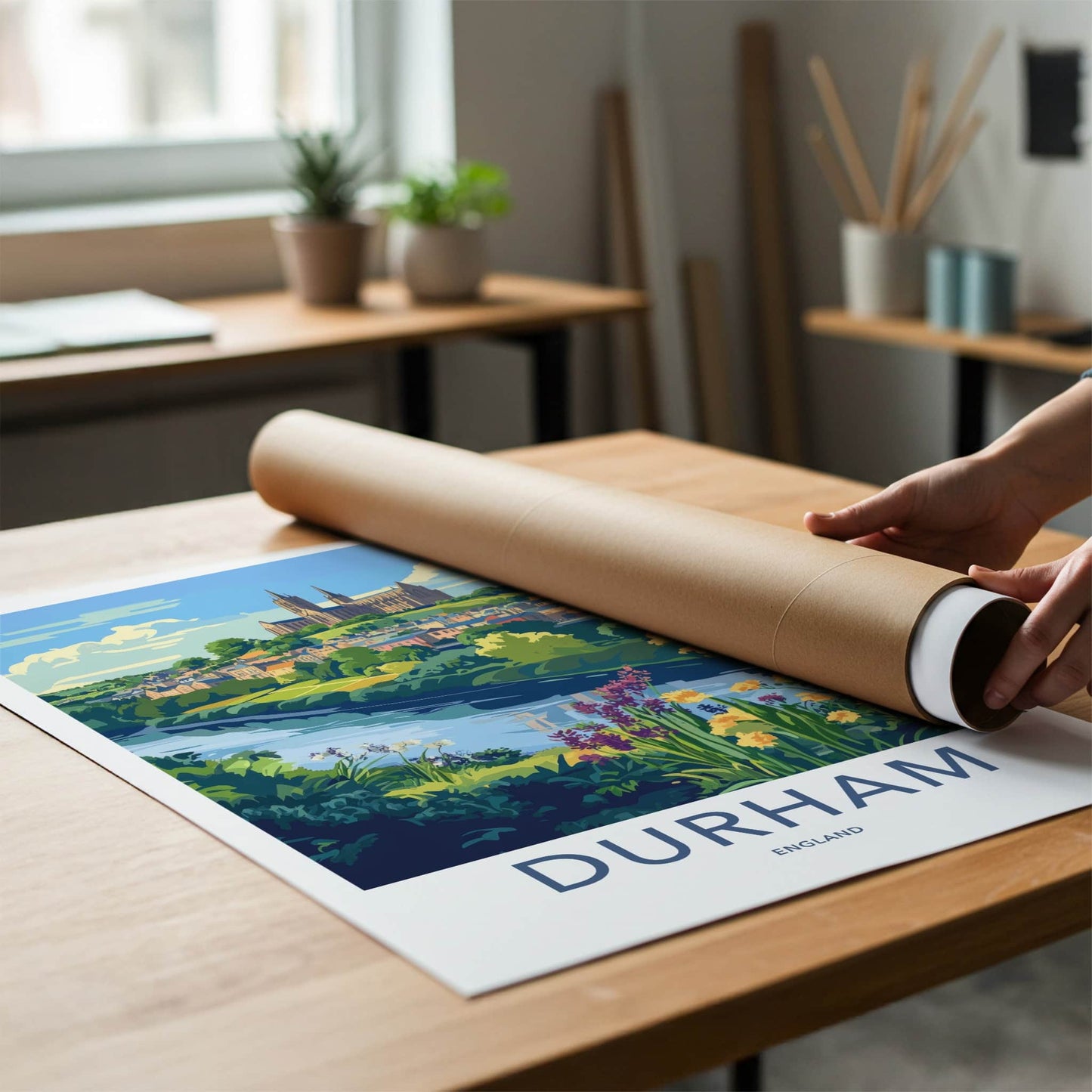 Durham Poster - England Travel Art - Historic Cathedral River Home Decor
