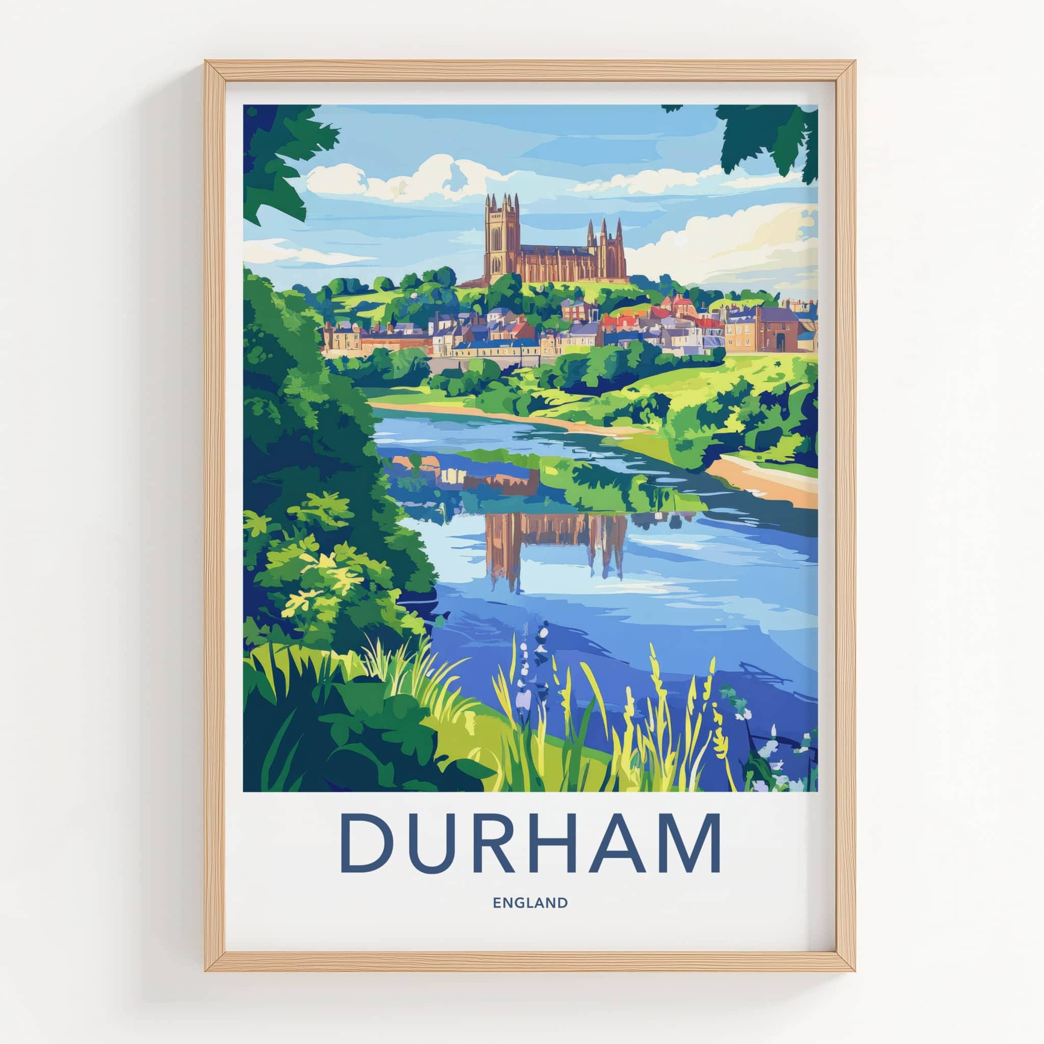 Durham Poster - England Travel Art - Riverside City View Home Decor