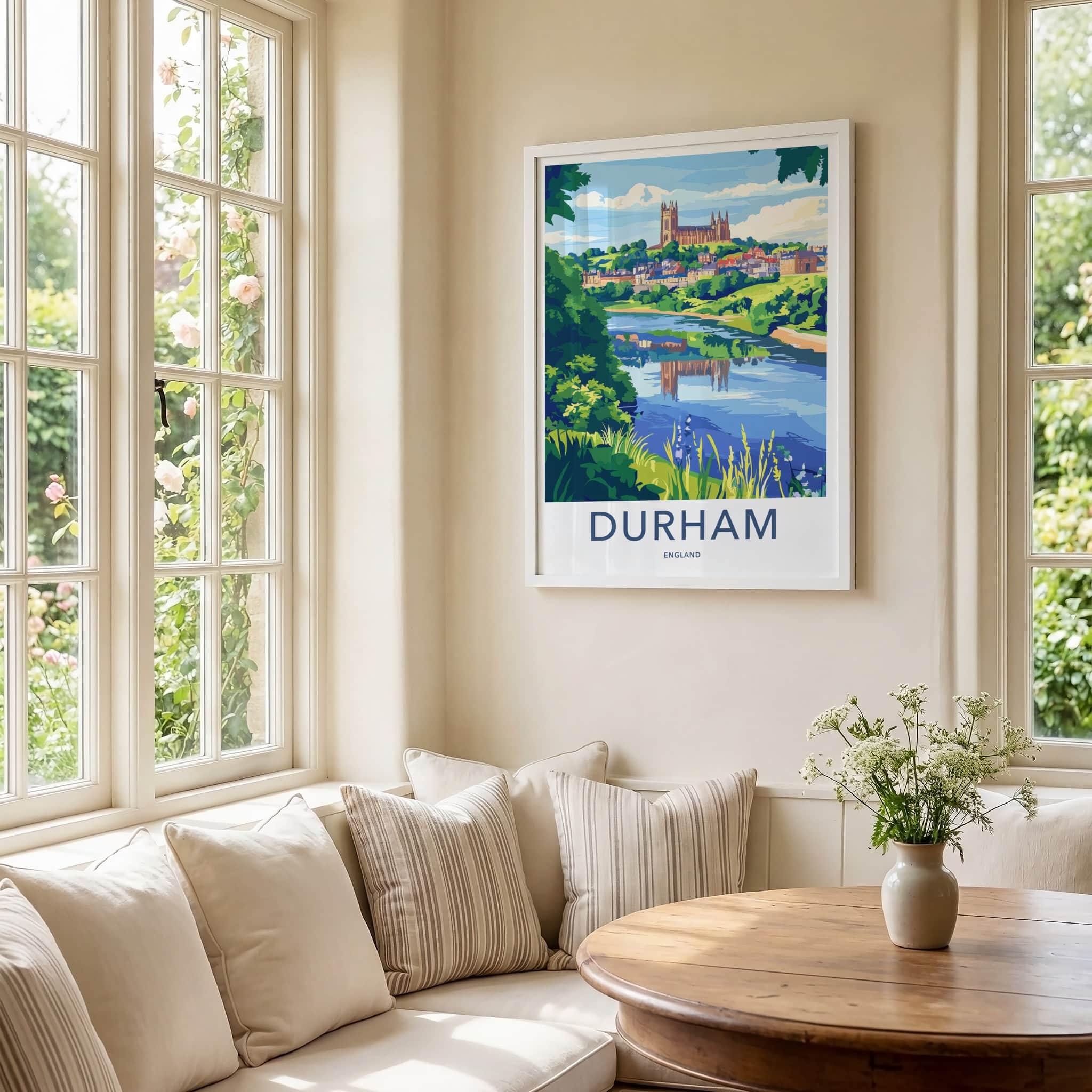 Durham Poster - England Travel Art - Riverside City View Home Decor
