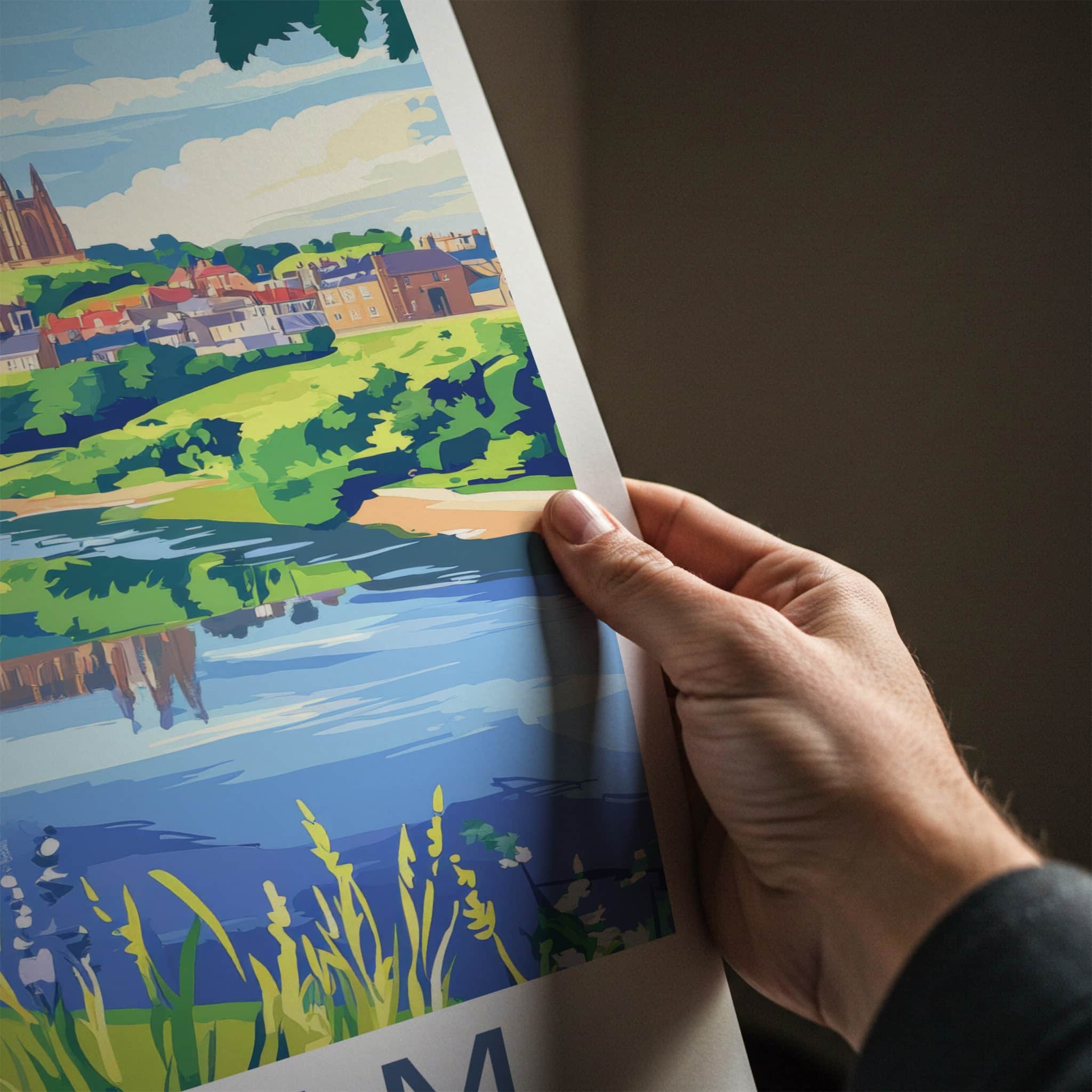 Durham Poster - England Travel Art - Riverside City View Home Decor