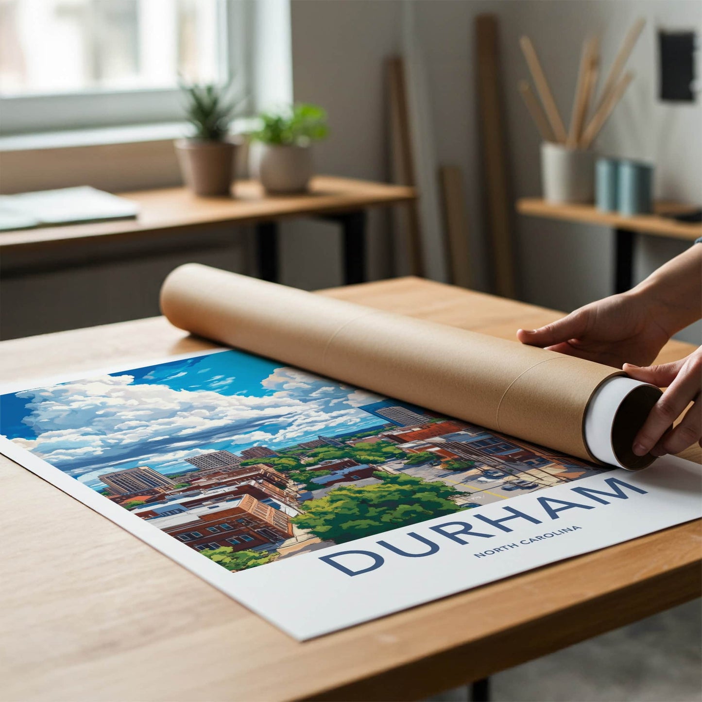 Durham Poster - North Carolina Travel Art - Cityscape Cloudy Sky Home Decor