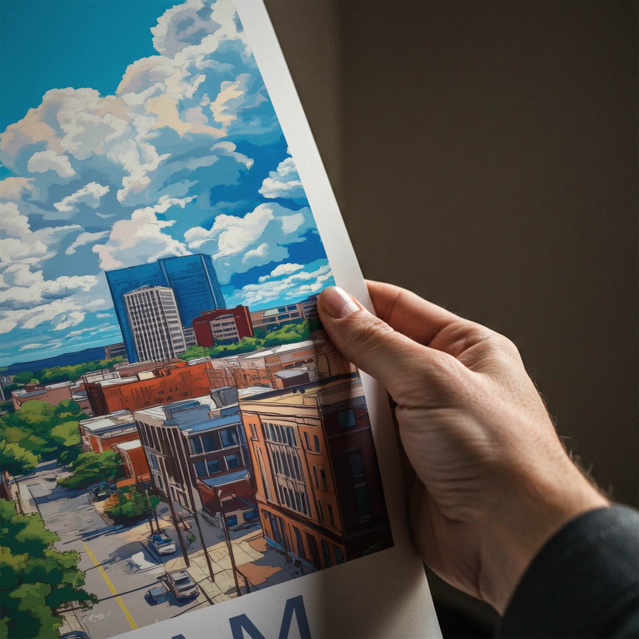 Durham Poster - North Carolina Travel Art - Cityscape Cloudy Sky Home Decor